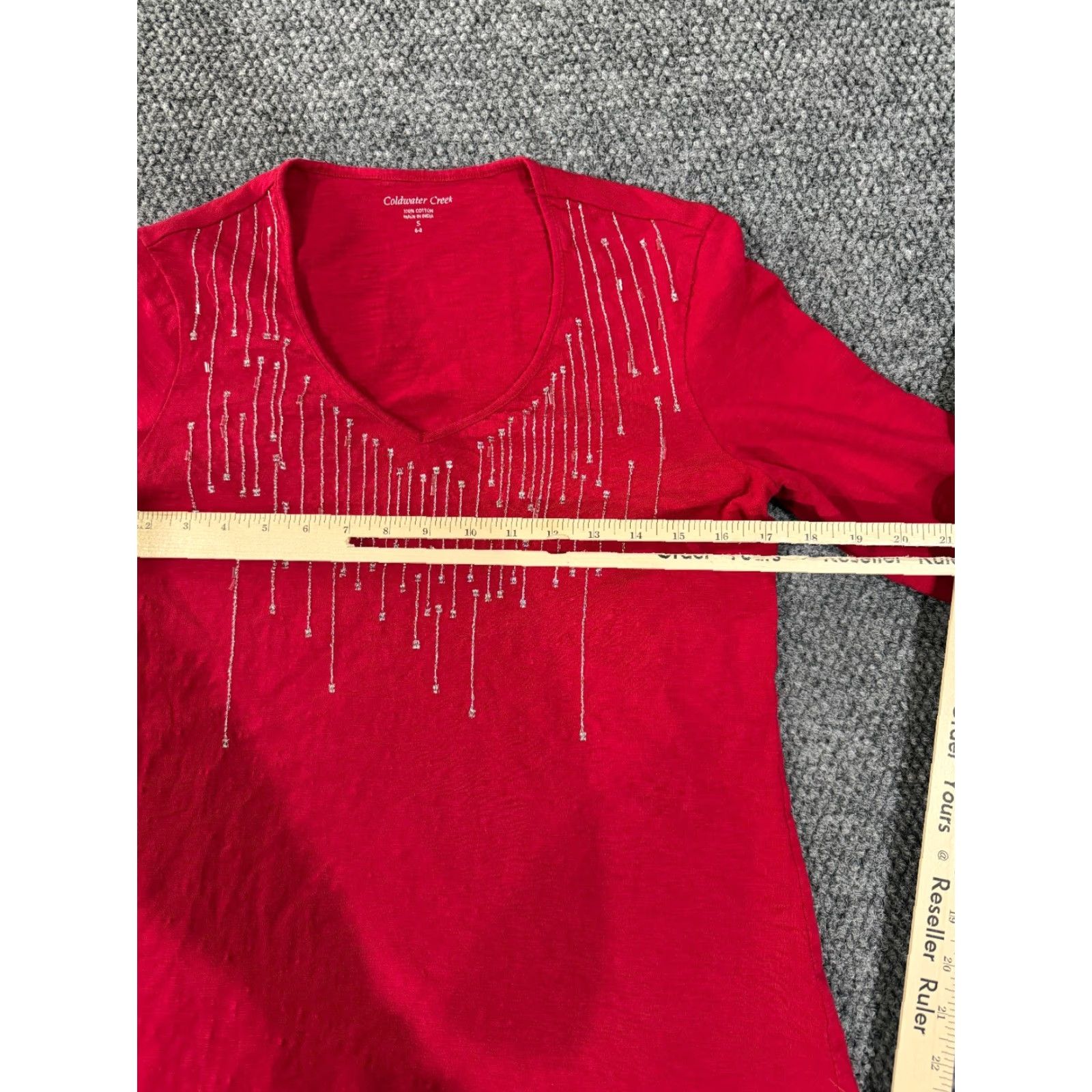 Coldwater Creek Coldwater Creek Blouse Shirt Womens Small Red Embellished Long Sleeve V-Neck Pullover Casual Knit Cotton Regular Stretch Vintage: No Size S / US 4 / IT 40 - 5 Thumbnail