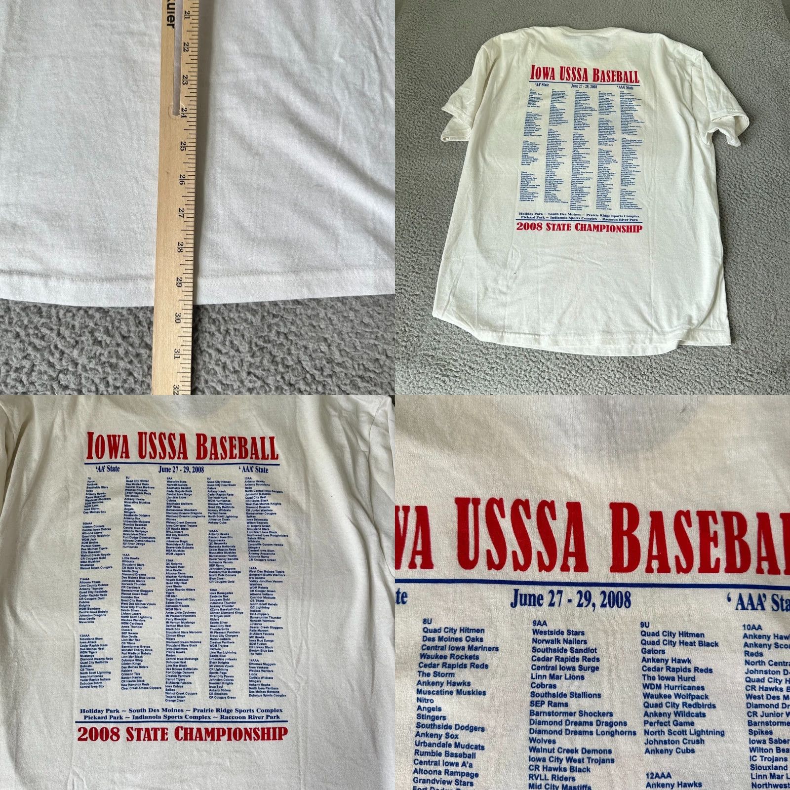 Vintage VINTAGE Baseball Shirt Mens XL White T-Shirt Short Sleeve Crew Neck Sports 80s 90s School USSSA Iowa Men T-Shirt Size US M / EU 48-50 / 2 - 8 Thumbnail