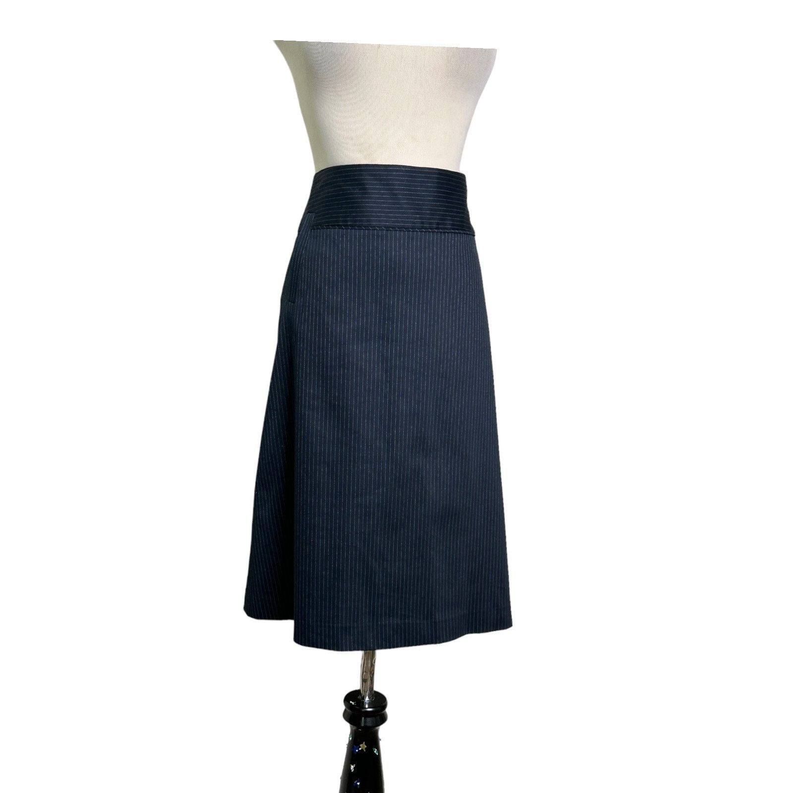 Merona Merona black striped knee length skirt size 4 Size 32" / US 10 / IT 46 - 8 Thumbnail