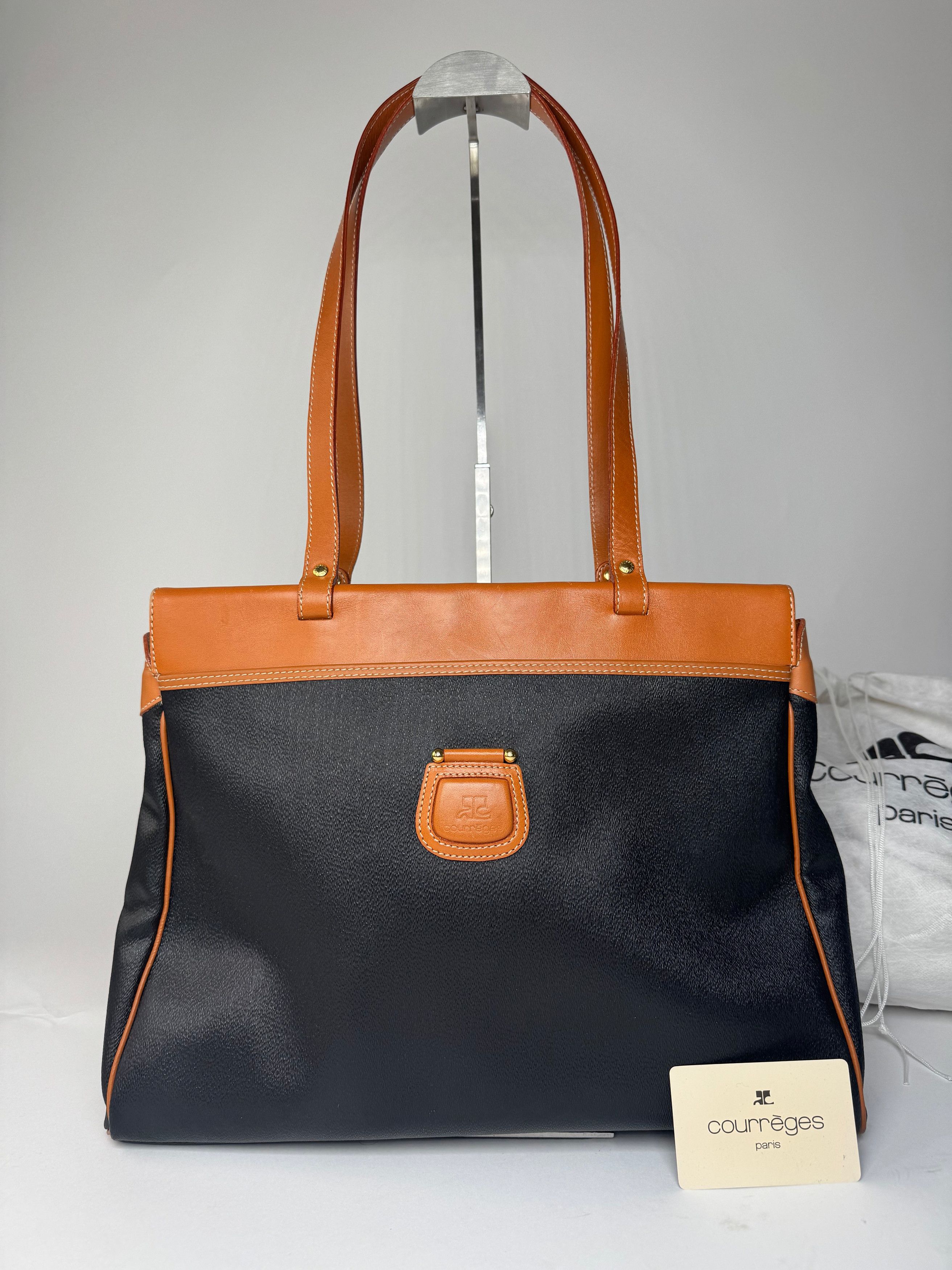 Courreges Vintage Leather Handbag Black Brown Size ONE SIZE - 1 Thumbnail