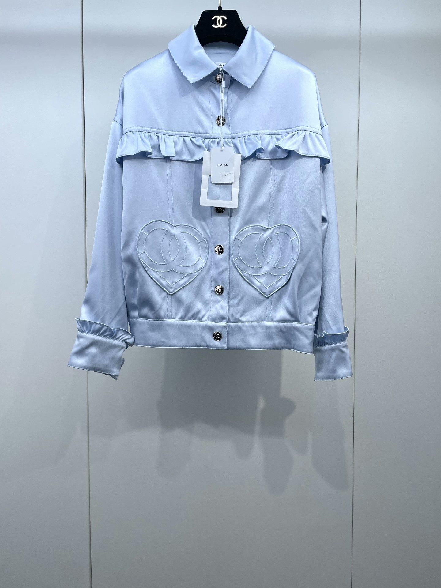 Chanel Chanel 25B Ice Blue Ruffle Silk Jacket Size XXS / US 00 / IT 34 - 1 Thumbnail