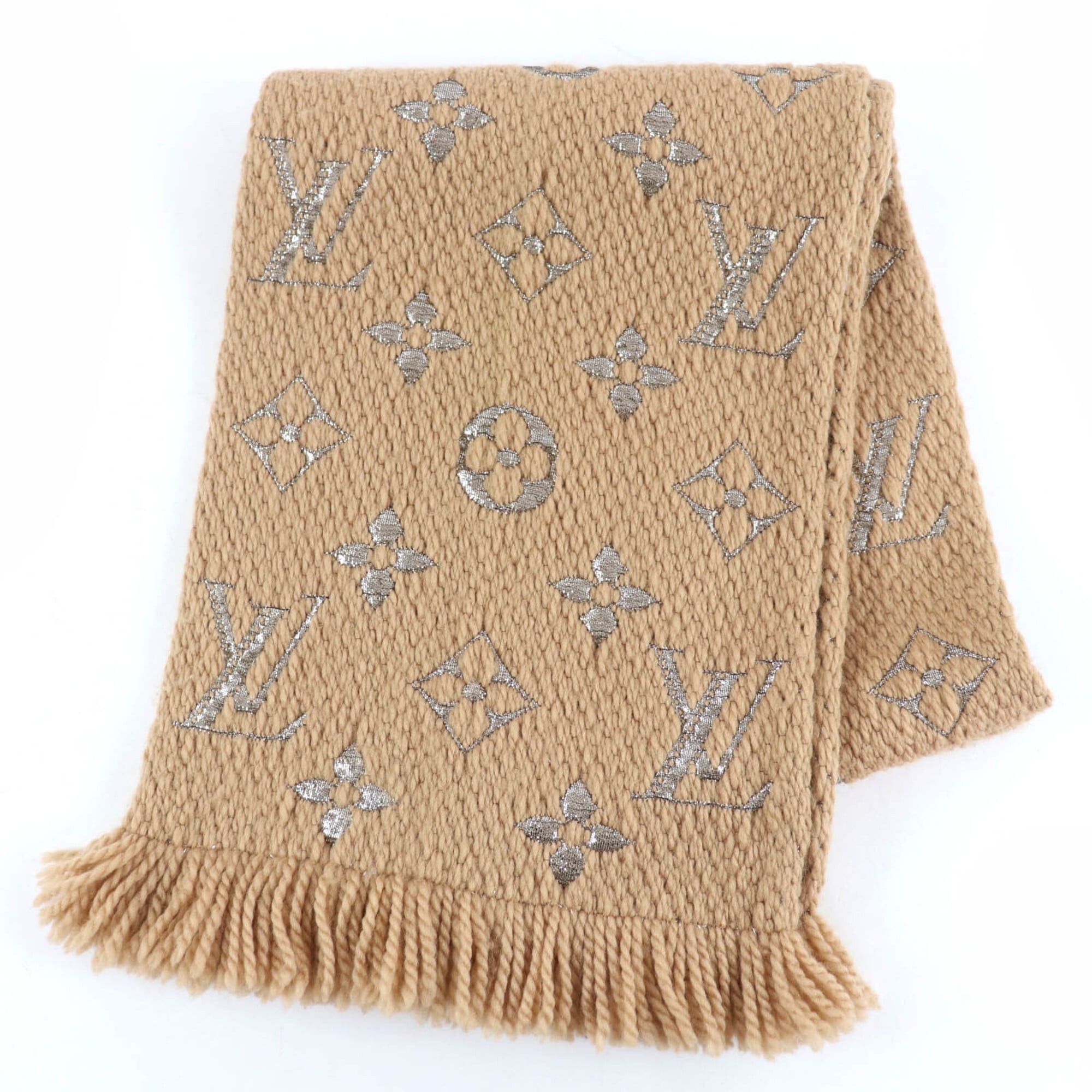 Louis Vuitton LOUIS VUITTON M75834 Echarpe Logomania Shine Wool Silk Fringe Scarf Beige Made in Italy Authentic Women's Size ONE SIZE - 1 Thumbnail