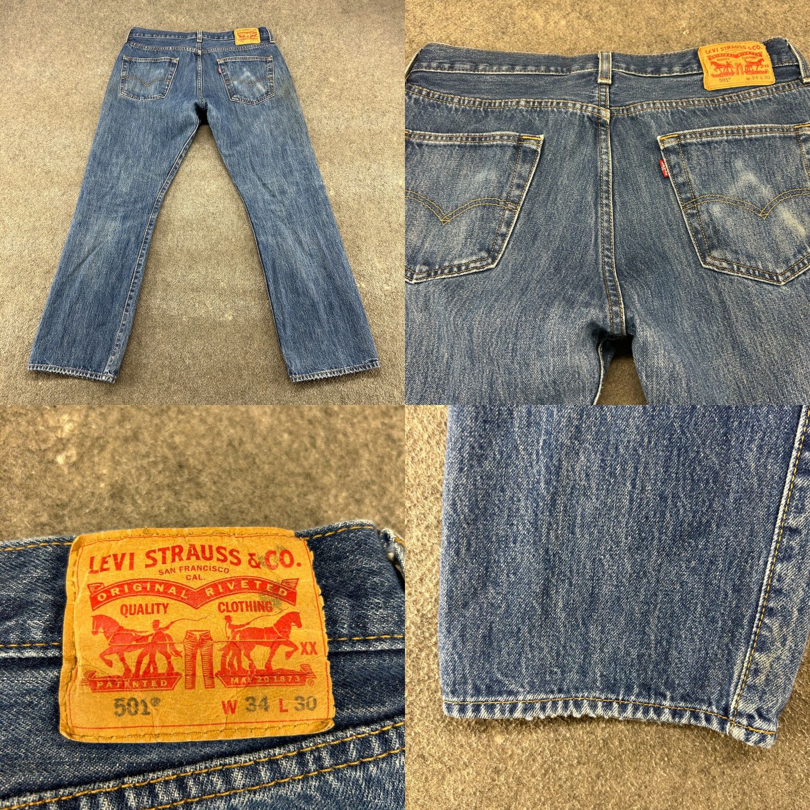 Levi's VINTAGE Levi's 501 Jeans Mens 34x30 Blue Straight Regular Fit Medium Wash Distressed Button Fly Cotton Denim Inseam 30 Size US 34 / EU 50 - 8 Thumbnail