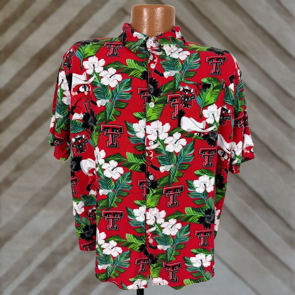 Vintage Texas Tech Hawaiian Shirt Men L Red Raiders College Football Rayon Size US L / EU 52-54 / 3 - 1 Thumbnail