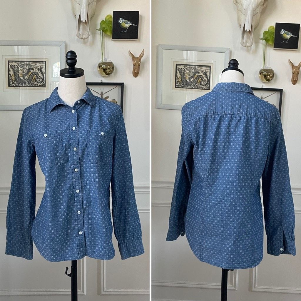 Other Talbots Pattern Chambray Button Up Shirt Blue M Size M / US 6-8 / IT 42-44 - 1 Thumbnail