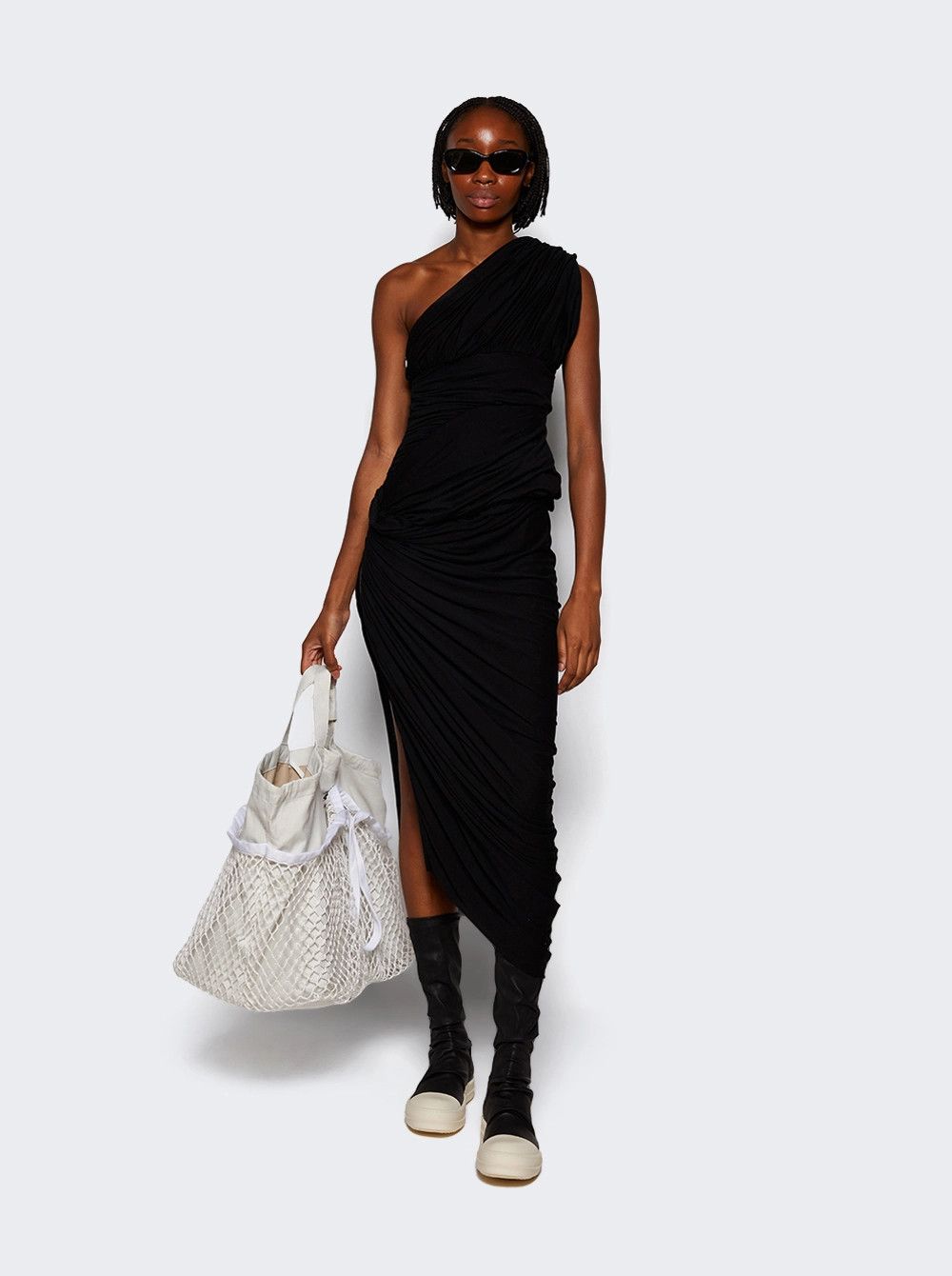 Rick Owens o1mle0426 Lido Draped Midi Dress in Black Size XS / US 0-2 / IT 36-38 - 2 Thumbnail