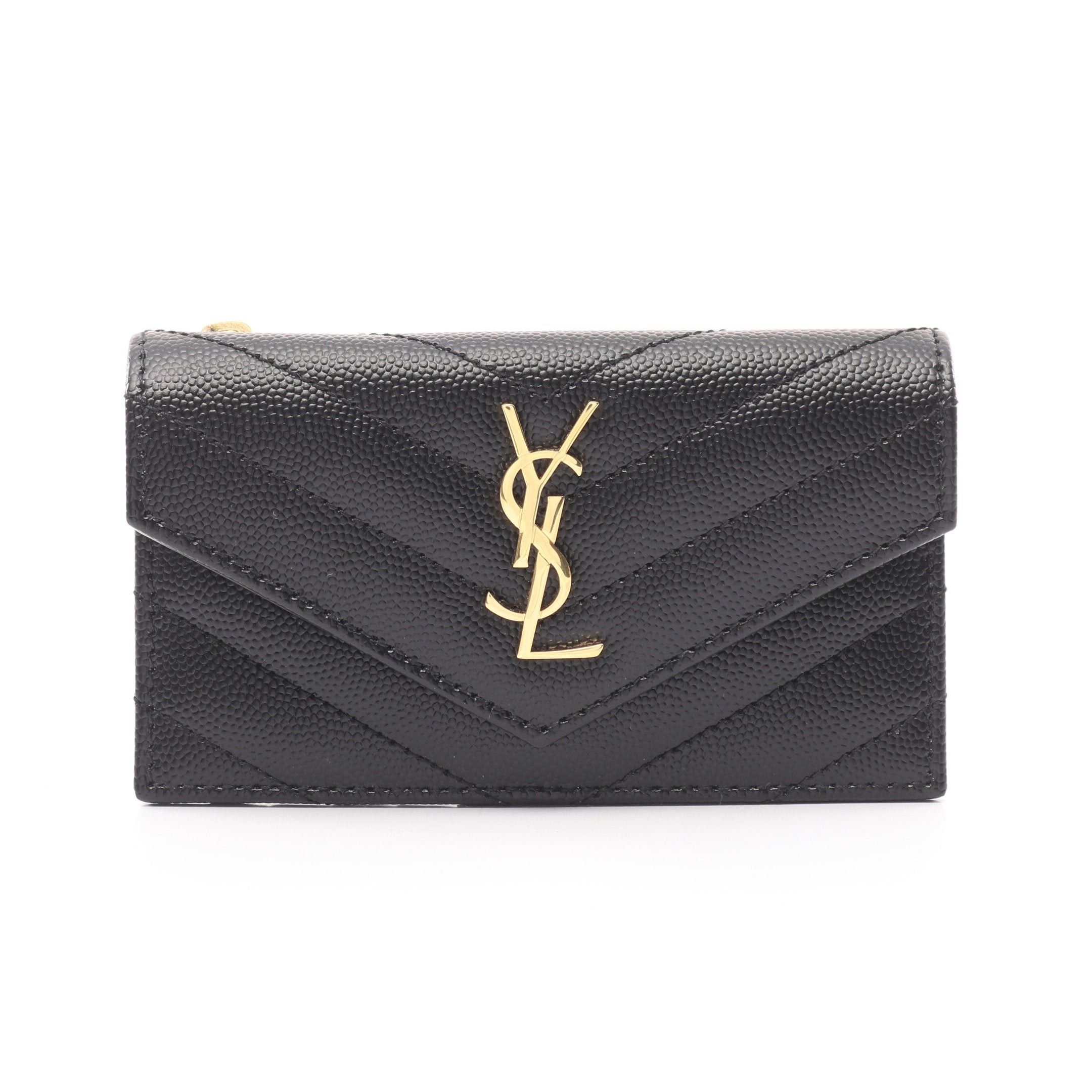 Yves Saint Laurent Yves Saint Laurent Monogram Fragment Coin Purse Card Case Leather Black Size ONE SIZE - 1 Thumbnail