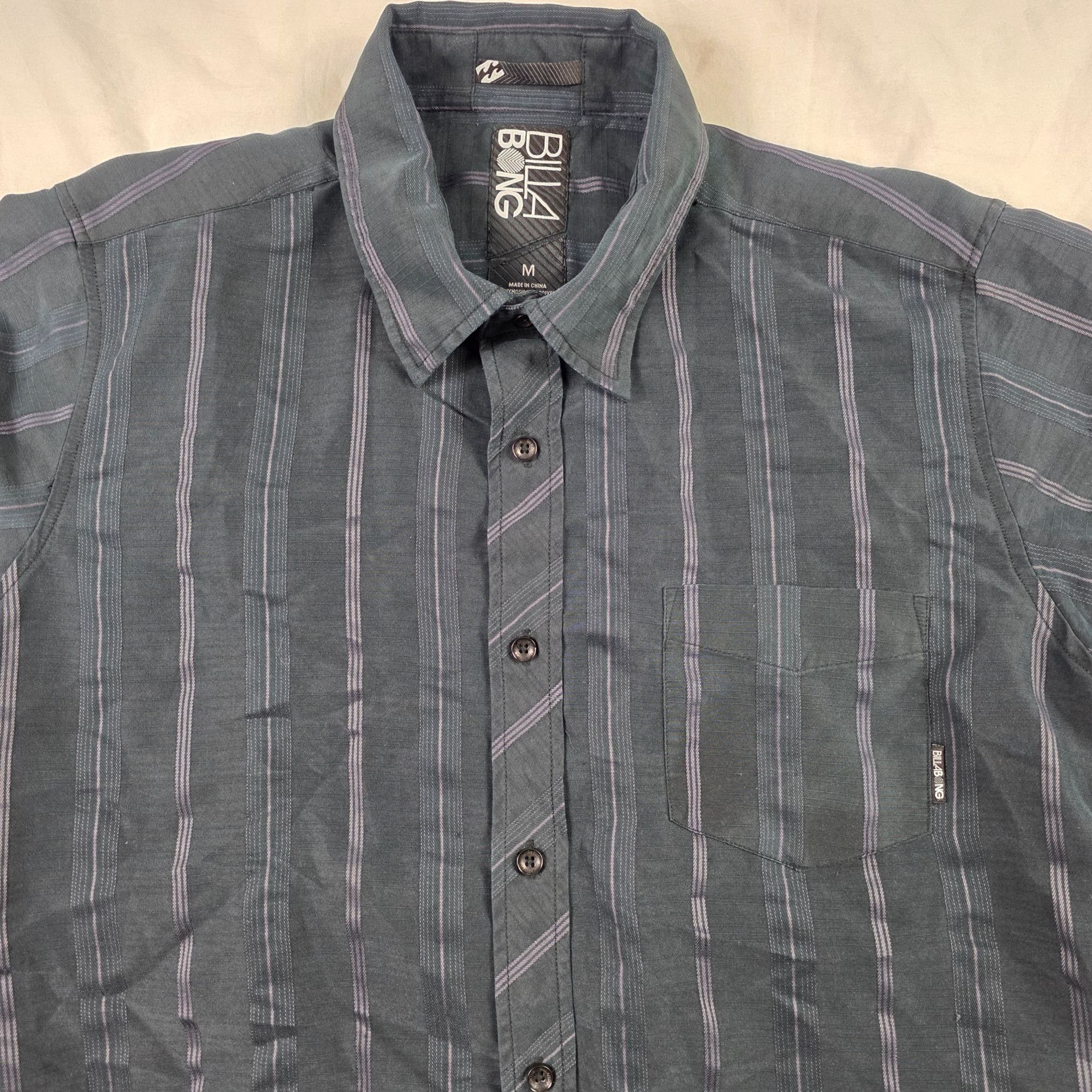 Billabong Billabong Mens Medium Striped Button Up Short Sleeve Black S Size US M / EU 48-50 / 2 - 3 Thumbnail