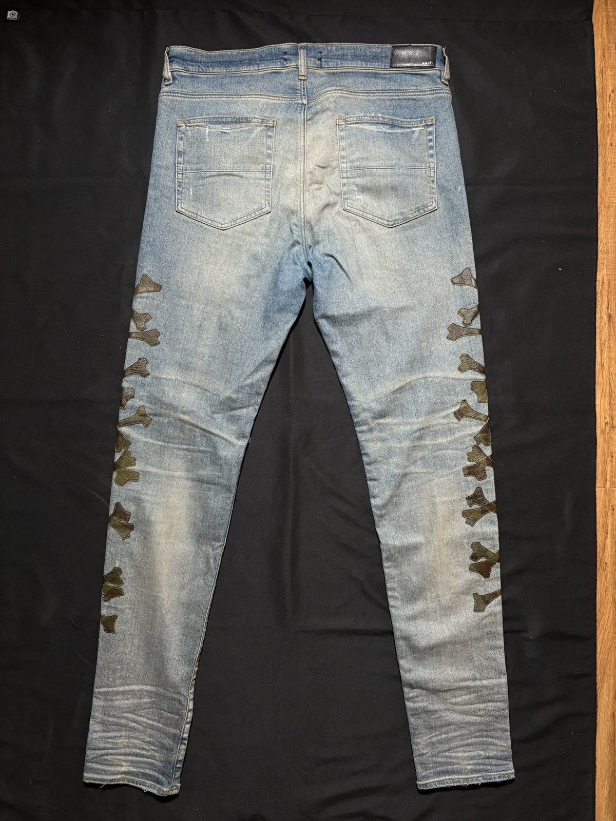 Amiri Amiri Distrssed Bones Patch Jeans Camo Blue - Size 38 Size US 38 / EU 54 - 2 Thumbnail
