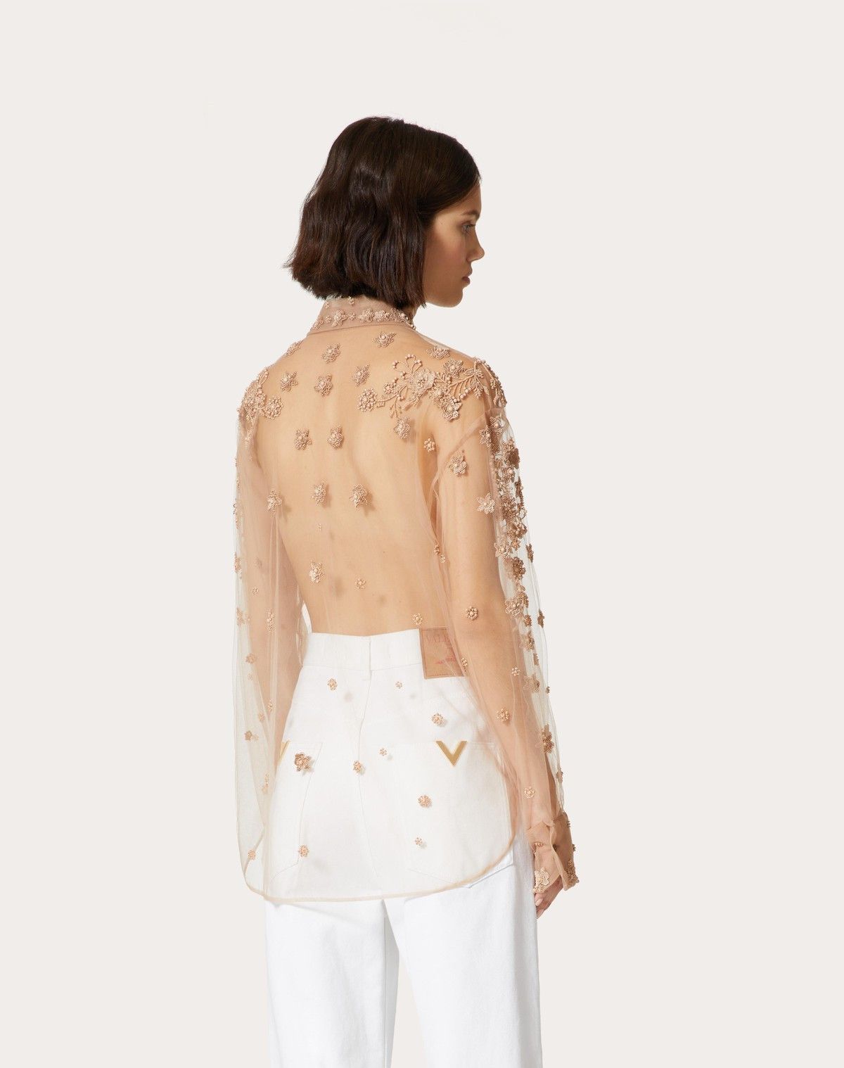 Valentino o1s1wg110525 Embroidered Tulle Illusione Shirt in Multicolor Size M / US 6-8 / IT 42-44 - 4 Thumbnail