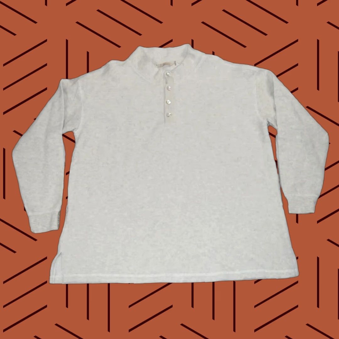 SOFT SURROUNDINGS WOMENS SWEATER XL MOCK NECK GREY FLEECE 1/4 PEARL BUTTON 1X WARM