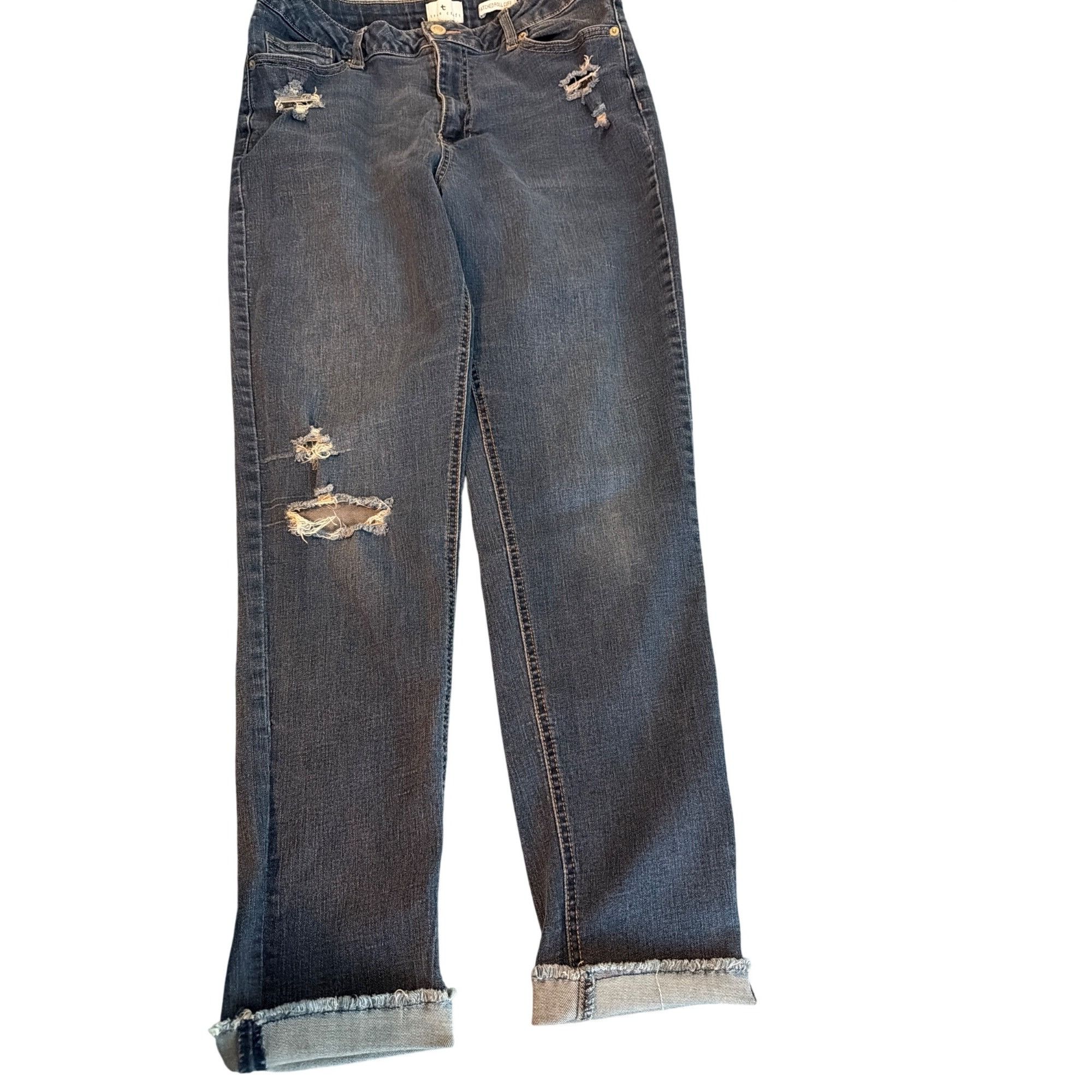 Other True Craft Womens Patched Roll Cuff Distressed Blue Denim Je Size 34" / US 12 / IT 48 - 1 Thumbnail