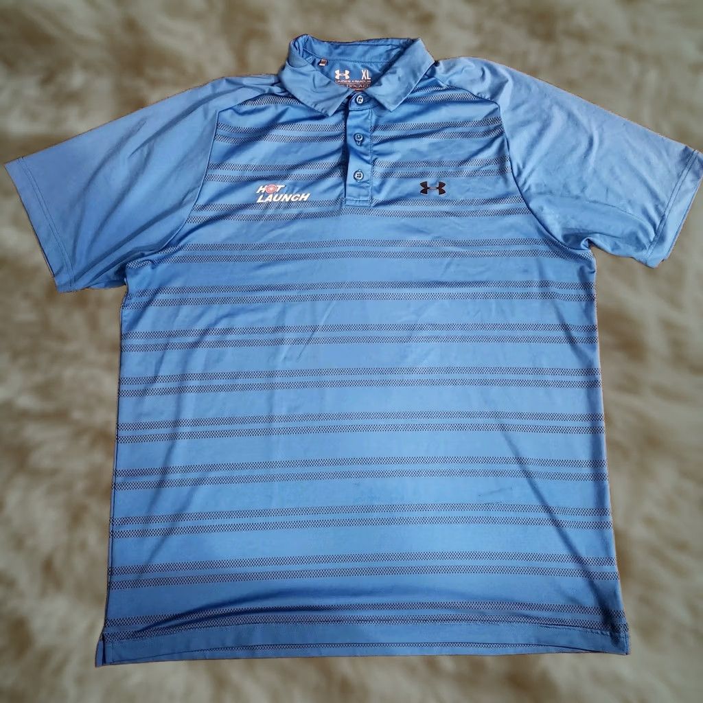 Under Armour Under Armour Polo Shirt Mens XL Striped Blue Short Sleeve Collared Logo Lightweight Breathable"," Size US XL / EU 56 / 4 - 1 Thumbnail