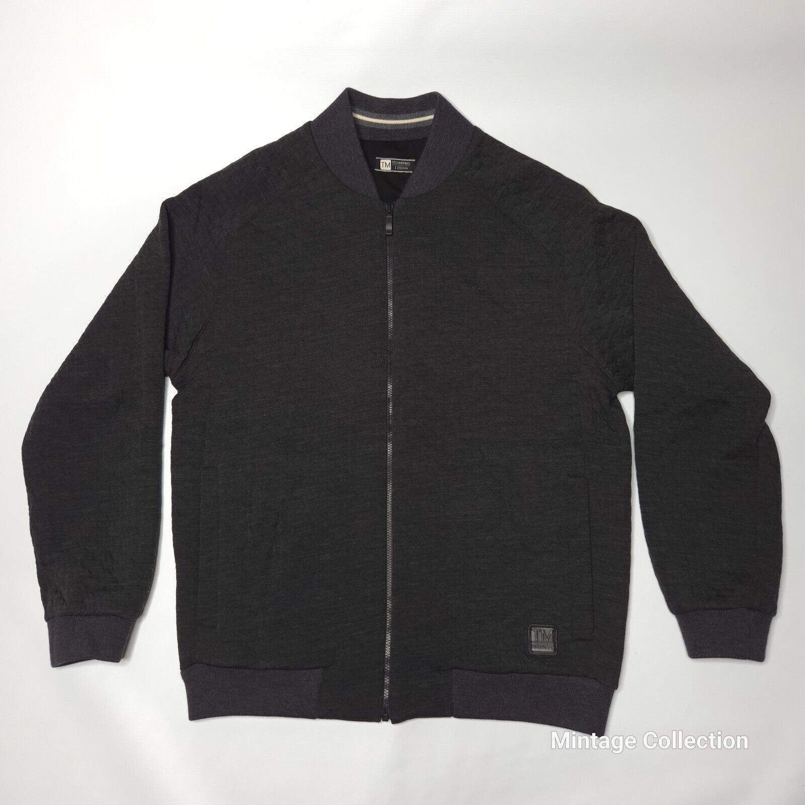 Zegna TechMerino Gray Quilted Full Zip Bomber Wool Jacket M