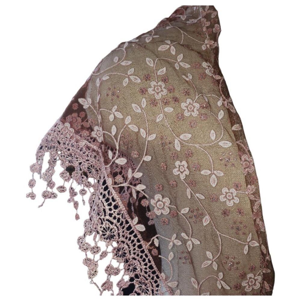 Designer CT1594 Pink Sheer Embroidered Handmade Shawl Size ONE SIZE - 3 Thumbnail