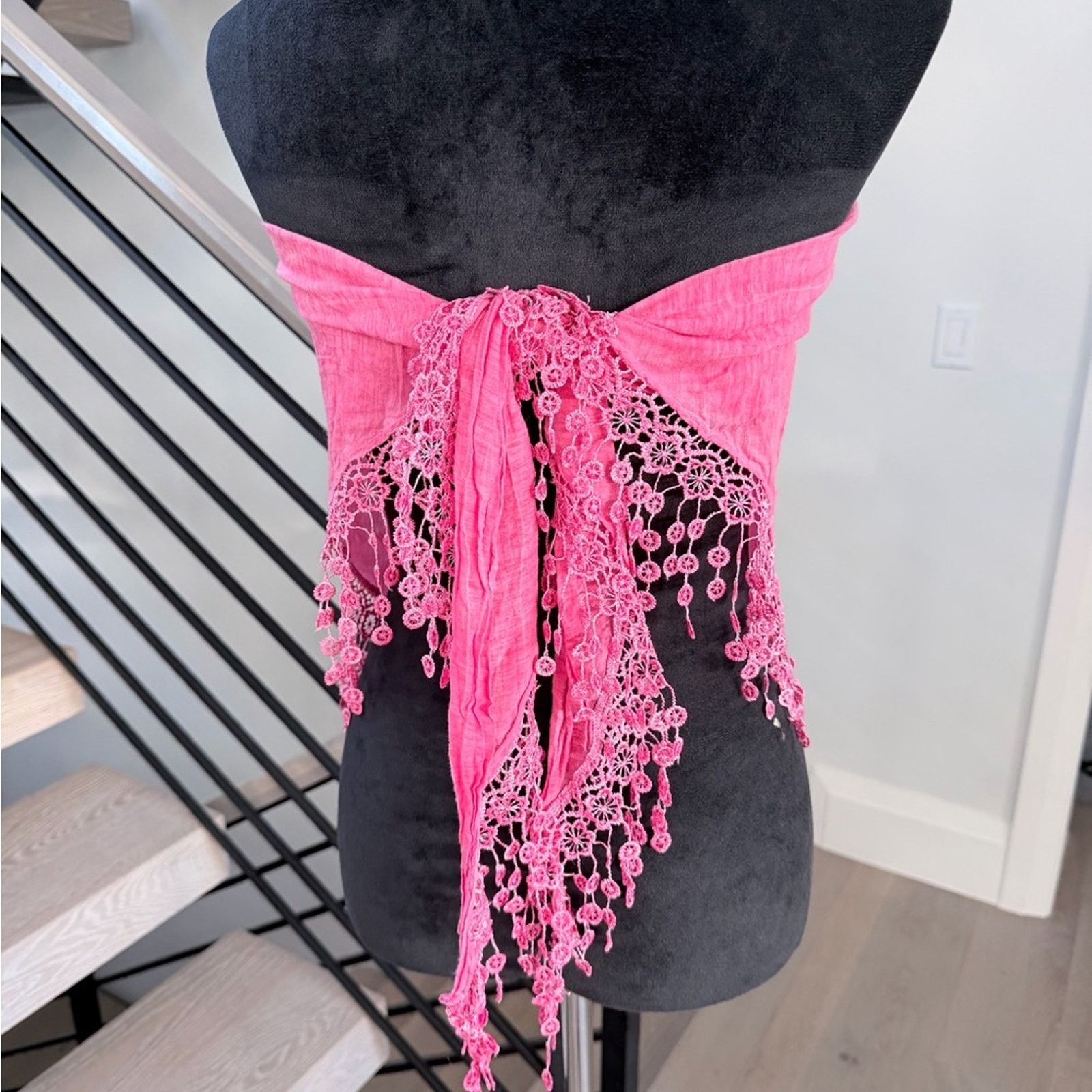Other Pink Y2K Scarf Wrap with Beaded Fringe Beach Vacation Size ONE SIZE - 3 Thumbnail