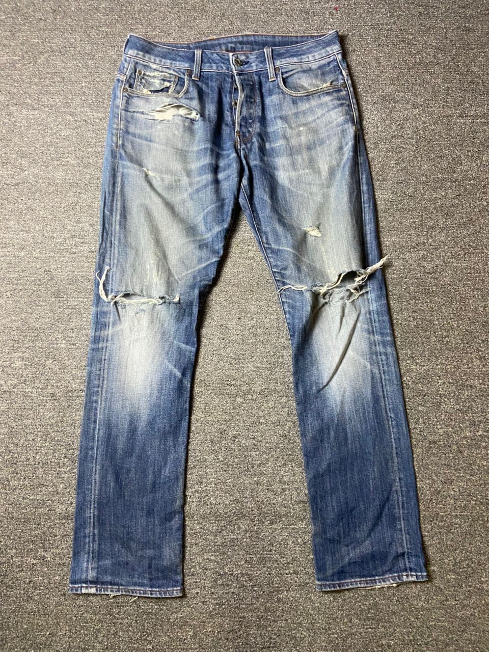 Japanese Brand × Jean × Vintage G-Raw x ATTAC Straight Cut Ripped Denim Jeans (128) Size US 33 - 1 Thumbnail