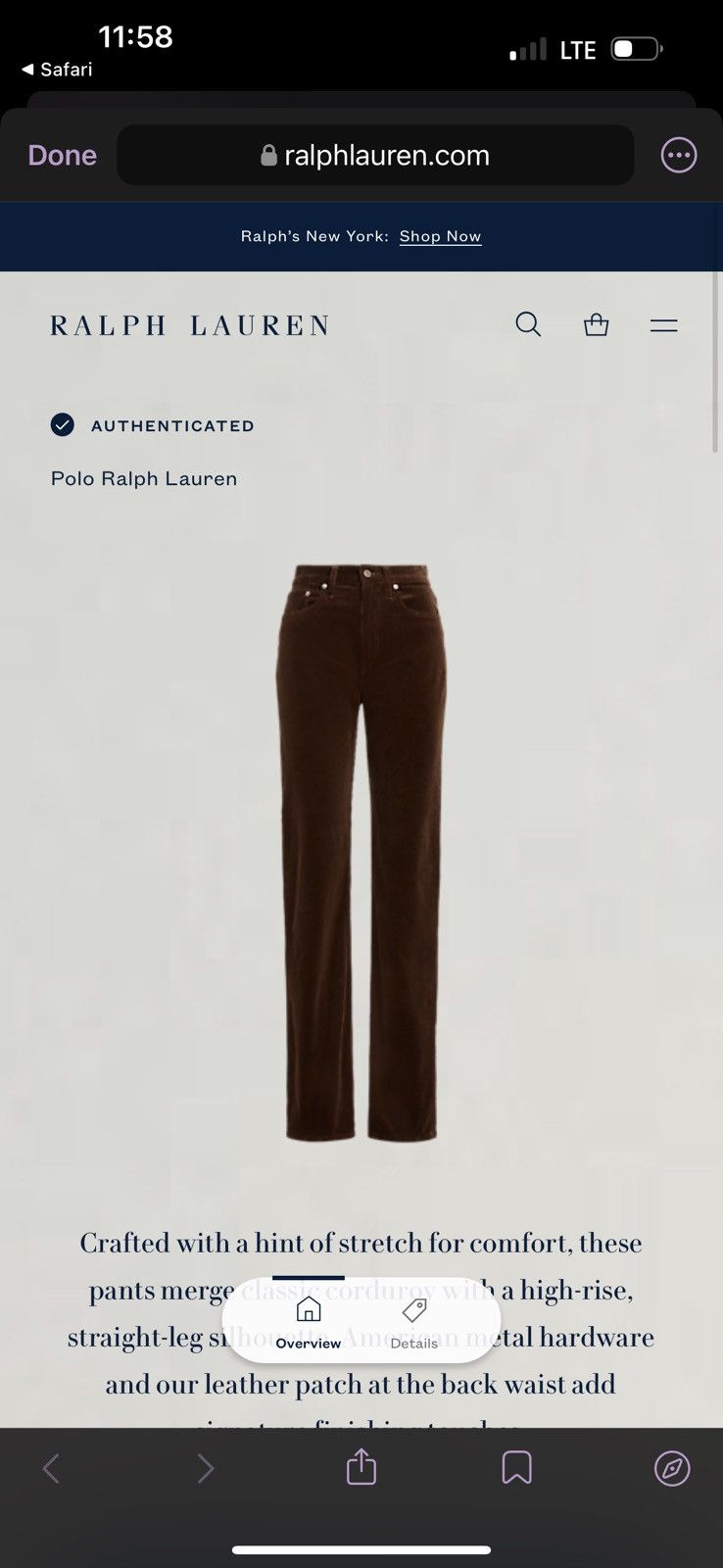 Polo Ralph Lauren Polo Ralph Lauren brown velvet pants woman S Size 27" / US 4 / IT 40 - 2 Thumbnail