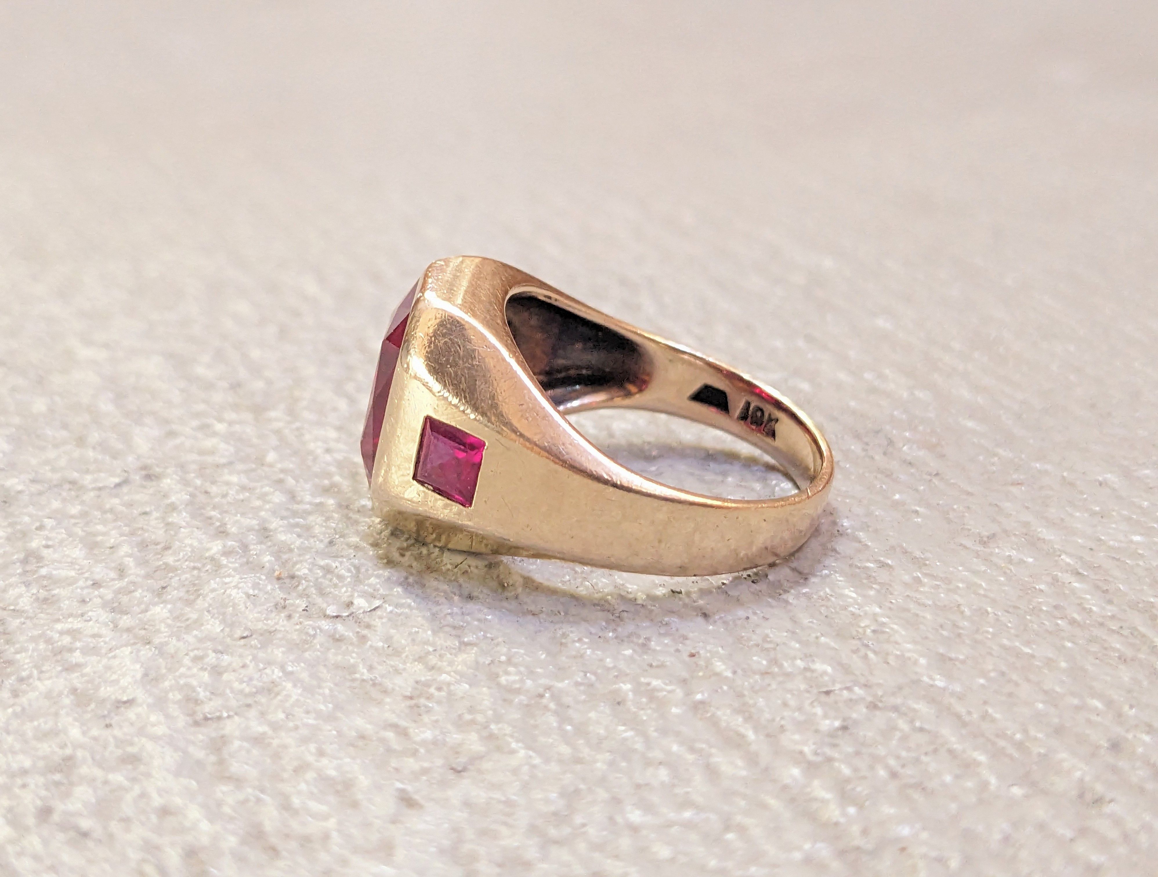 Jewelry Vintage 10K Gold Ring Size 10 Lab Ruby Red Modern Size ONE SIZE - 5 Thumbnail