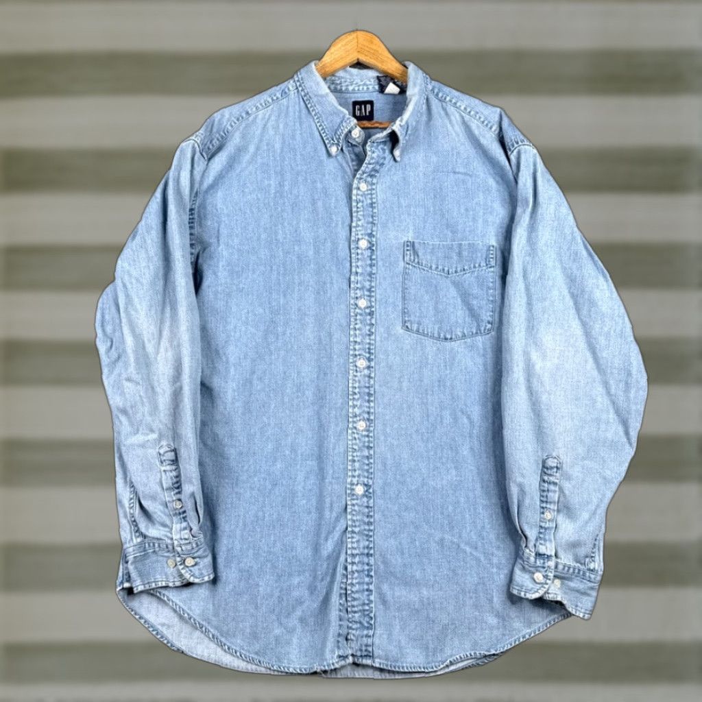 Gap Denim Shirt Men XL Blue Casual Button-Up Pockets Workwear Cotton