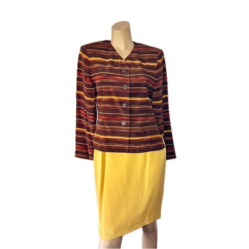 Kasper Kasper 2-Piece Silk Skirt Suit 6P Striped Gold Brown 4Petite Size 27" / US 4 / IT 40 - 1 Thumbnail