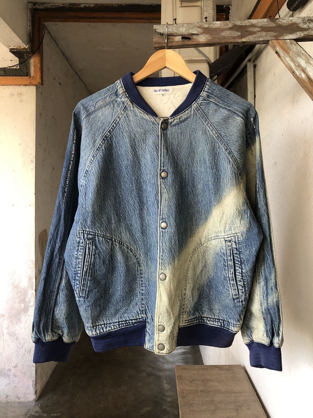 Blue Blue Japan Nice🔥 Vintage Blue Way Indigo Denim Faded Bomber Jacket Size US M / EU 48-50 / 2 - 1 Thumbnail