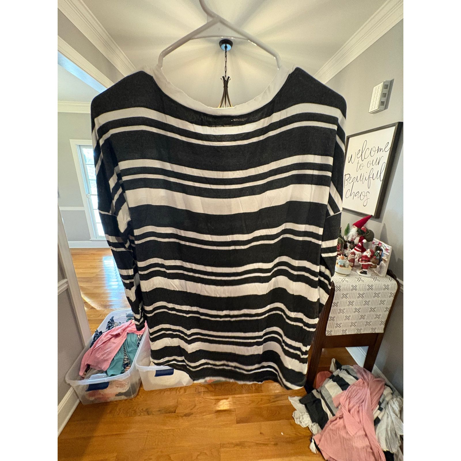 Loft LOFT Outlet Lounge XS Black White Striped 3/4 Sleeve Top Size XS / US 0-2 / IT 36-38 - 3 Thumbnail