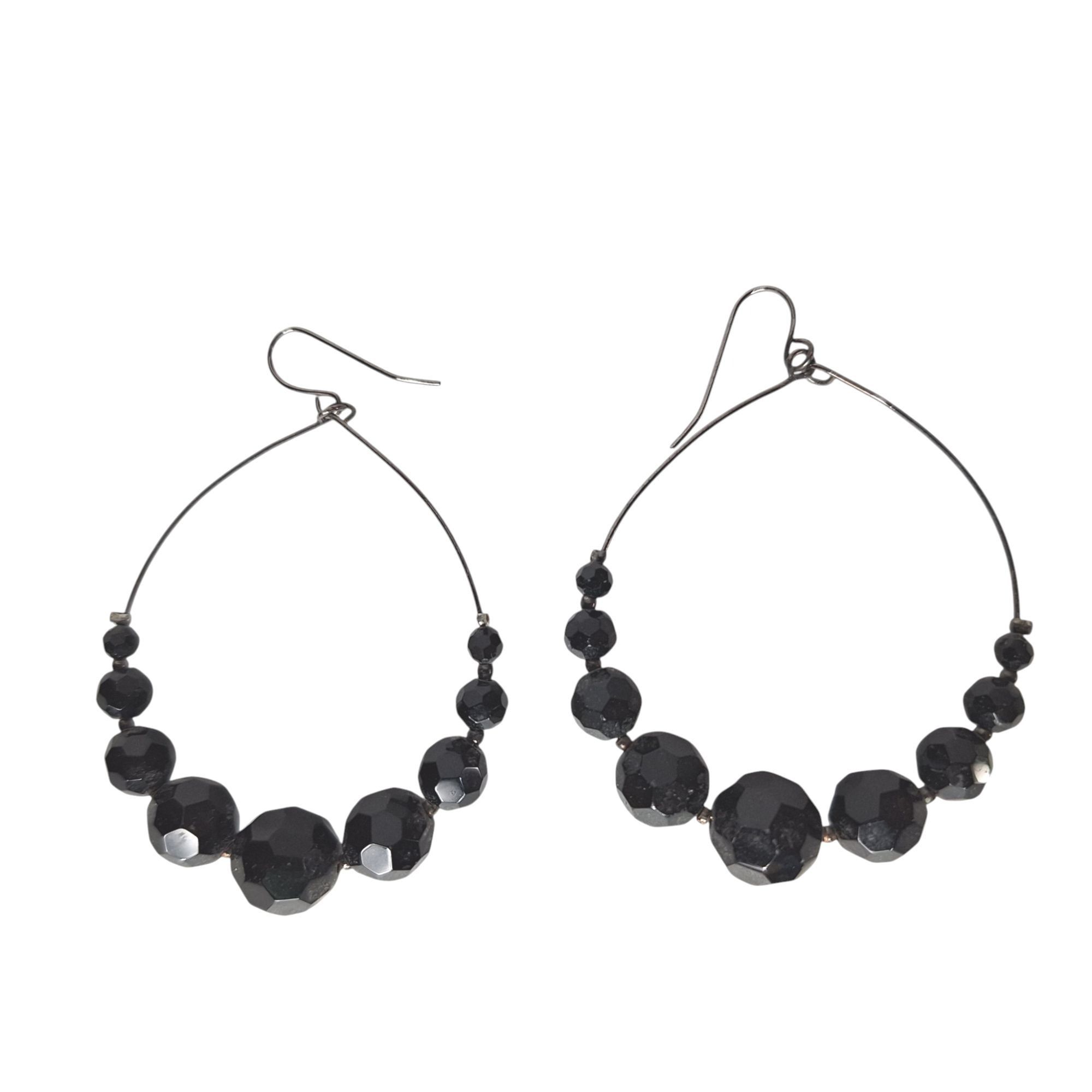 Other Vintage Black Faceted Bead Hoop Earrings Boho Chic Dark Acad Size ONE SIZE - 1 Thumbnail