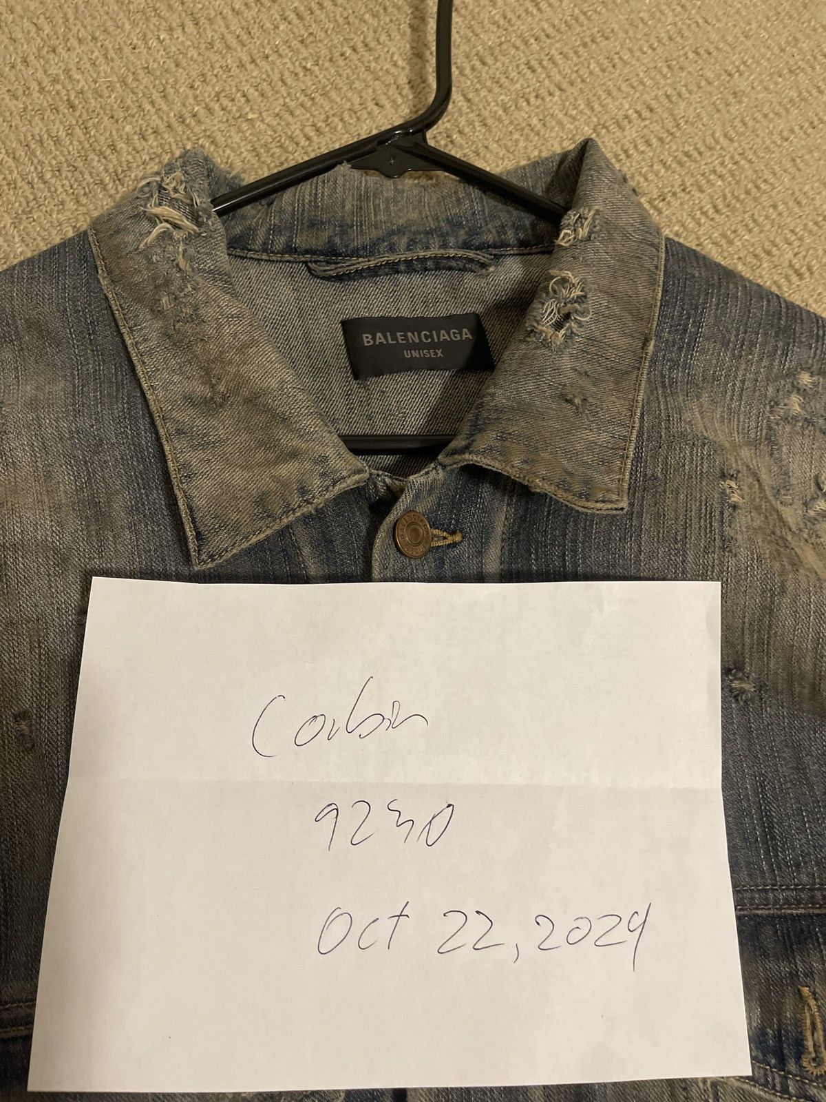 Balenciaga 2024 distressed crystal embellishment logo denim jacket Size US XL / EU 56 / 4 - 9 Thumbnail
