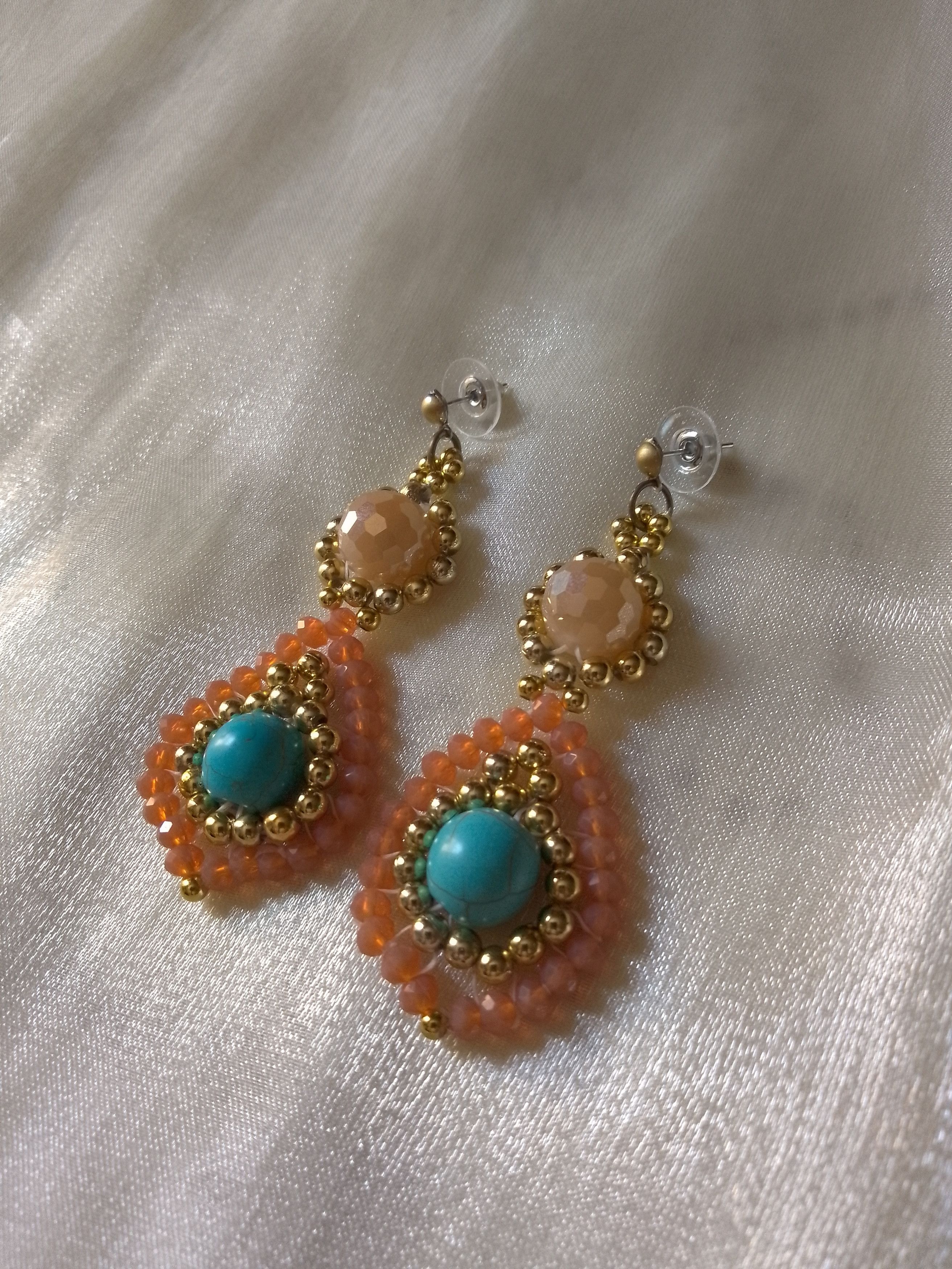 Handmade Elegant earrings drop shaped Natural turquoise gemstones Size ONE SIZE - 2 Thumbnail