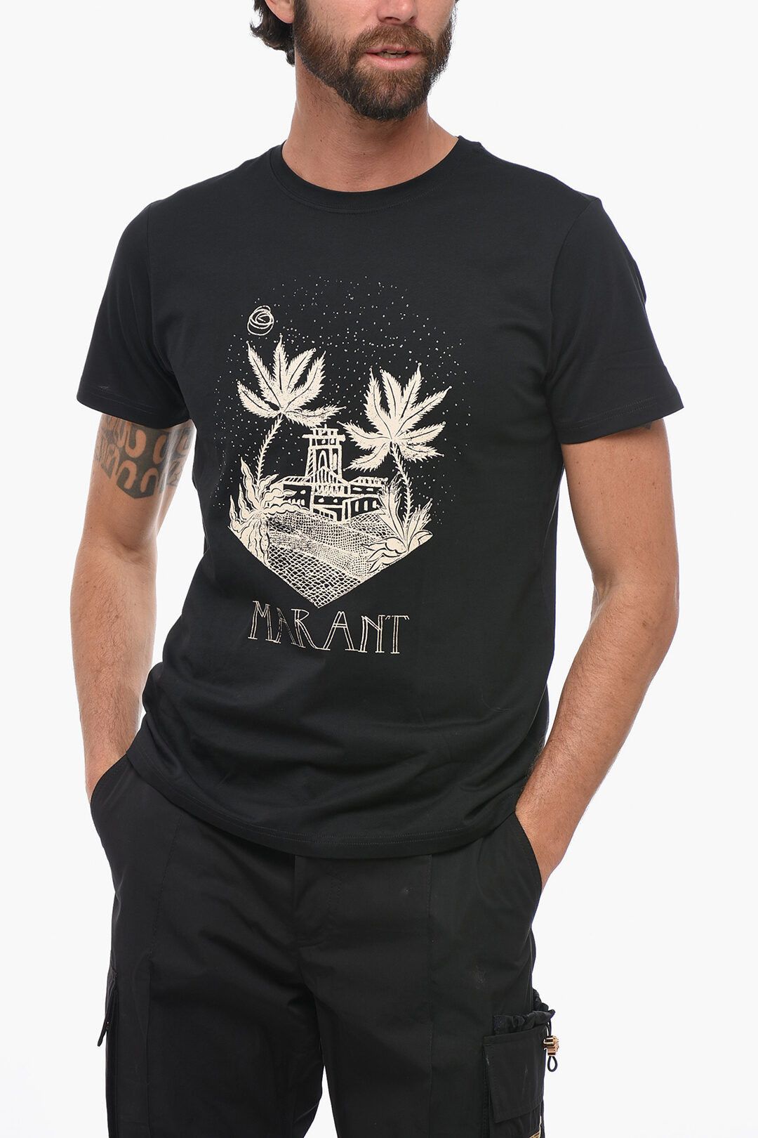 image of Isabel Marant Og1Mm0424 Crewneck Zafferh Printed T-Shirt In Black, Men's (Size Small)