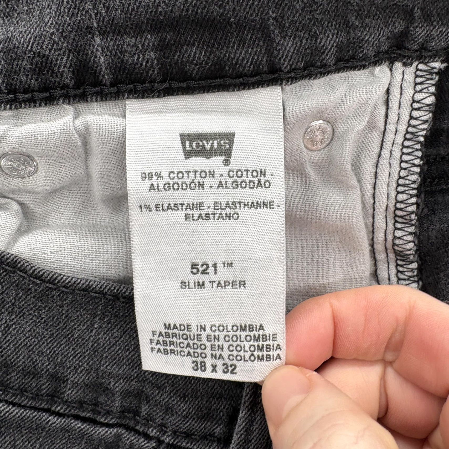 Levi's VINTAGE Levis 521 Slim Taper Jeans Mens 38x30 Gray Charcoal Wash 5-Pocket Denim Stretch Cotton Blend Jeans Mens W38 L30 Size US 38 / EU 54 - 4 Thumbnail