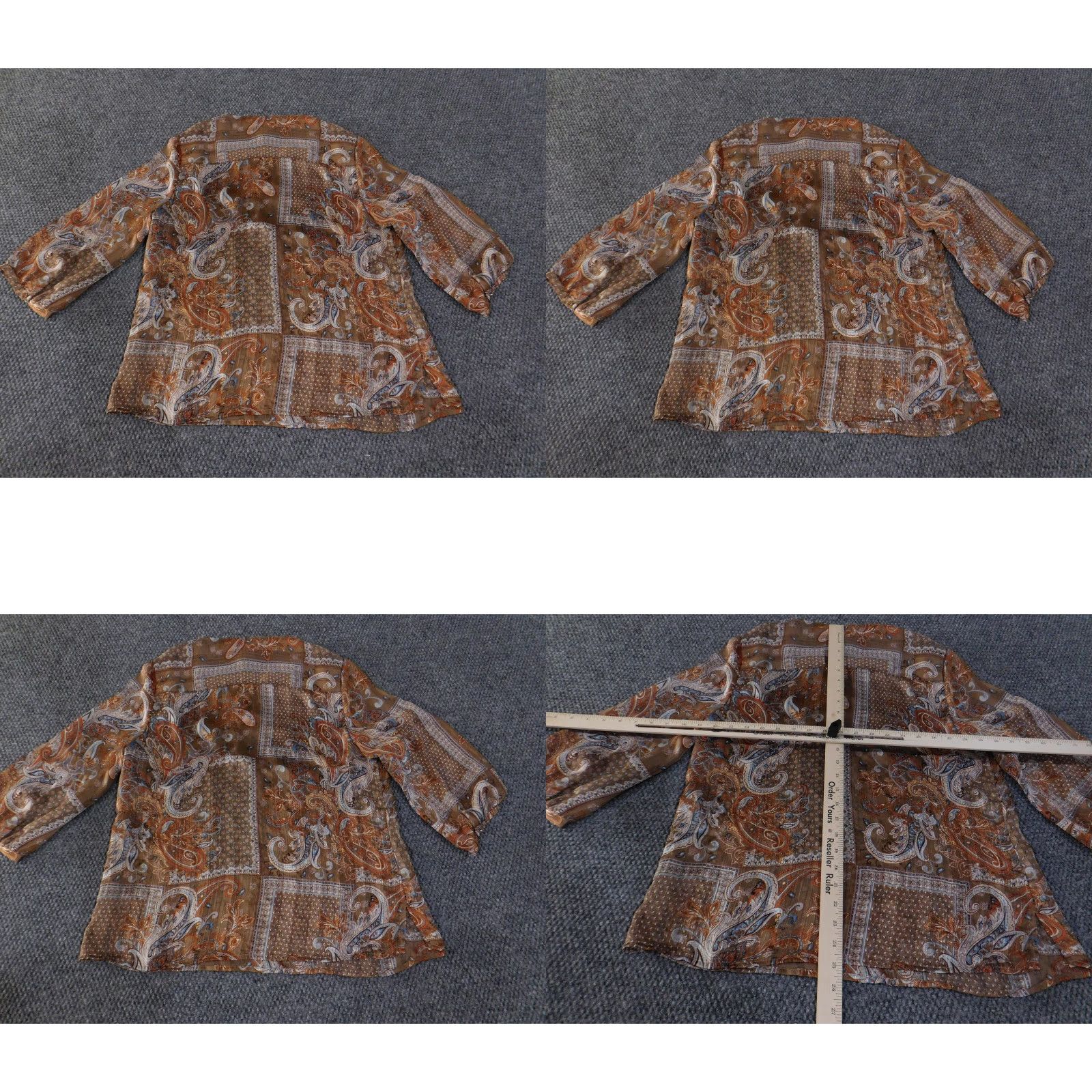 Vintage Chico's Blouse Tunic Womens Medium Paisley Patchwork 3/4 Sleeve V-Neck Metallic Lightweight Sheer Boho Shirt Size XS / US 0-2 / IT 36-38 - 8 Thumbnail