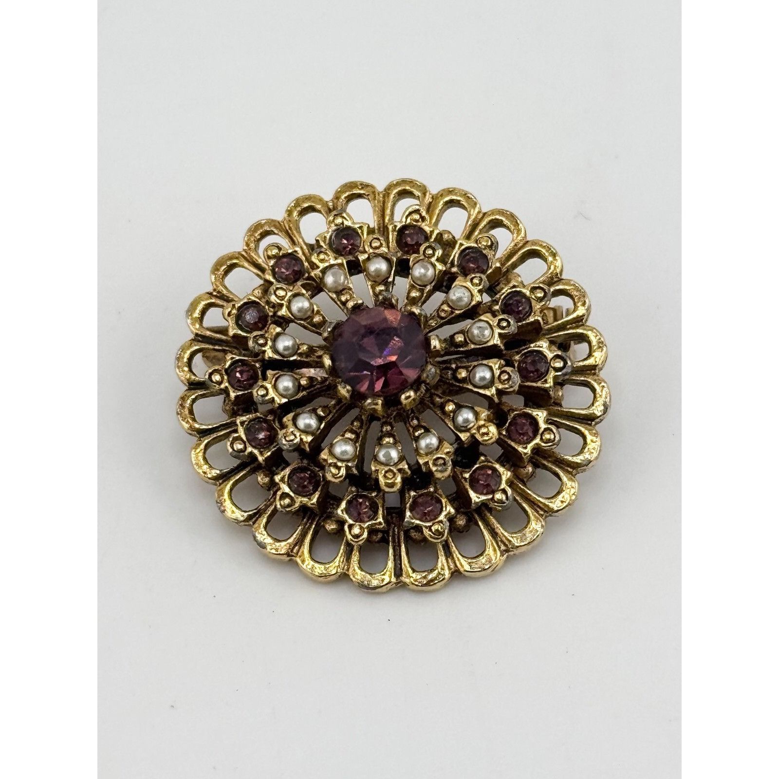 Vintage Vintage ART Arthur Pepper Purple Rhinestone Flower Brooch Pi Size ONE SIZE - 3 Thumbnail