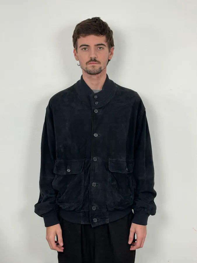 Burberry 2000s Burberry Navy Black Suede Leather Buttoned Classy Jacket Size US M / EU 48-50 / 2 - 2 Thumbnail