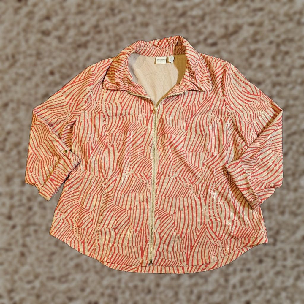 Vintage Chicos Zenergy Jacket Womens XL Red Gold Full Zip 3/4 Sleeve Casual Golf Jacket Women XL Red Gold Full Zip 3/4 Sleeve Casual Golf Size XL / US 12-14 / IT 48-50 - 1 Thumbnail