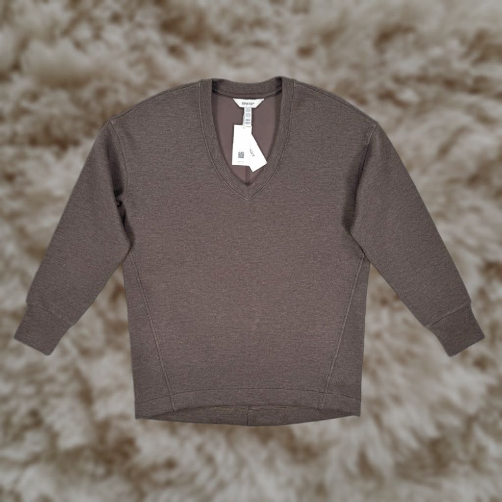 Spanx Brushed Air Essentials Tunic Pullover Womens Small NEW WITH TAGS Sweatshirt Casual V-Neck Long Sleeve Pullover Fall Spring Summer Winter Brown