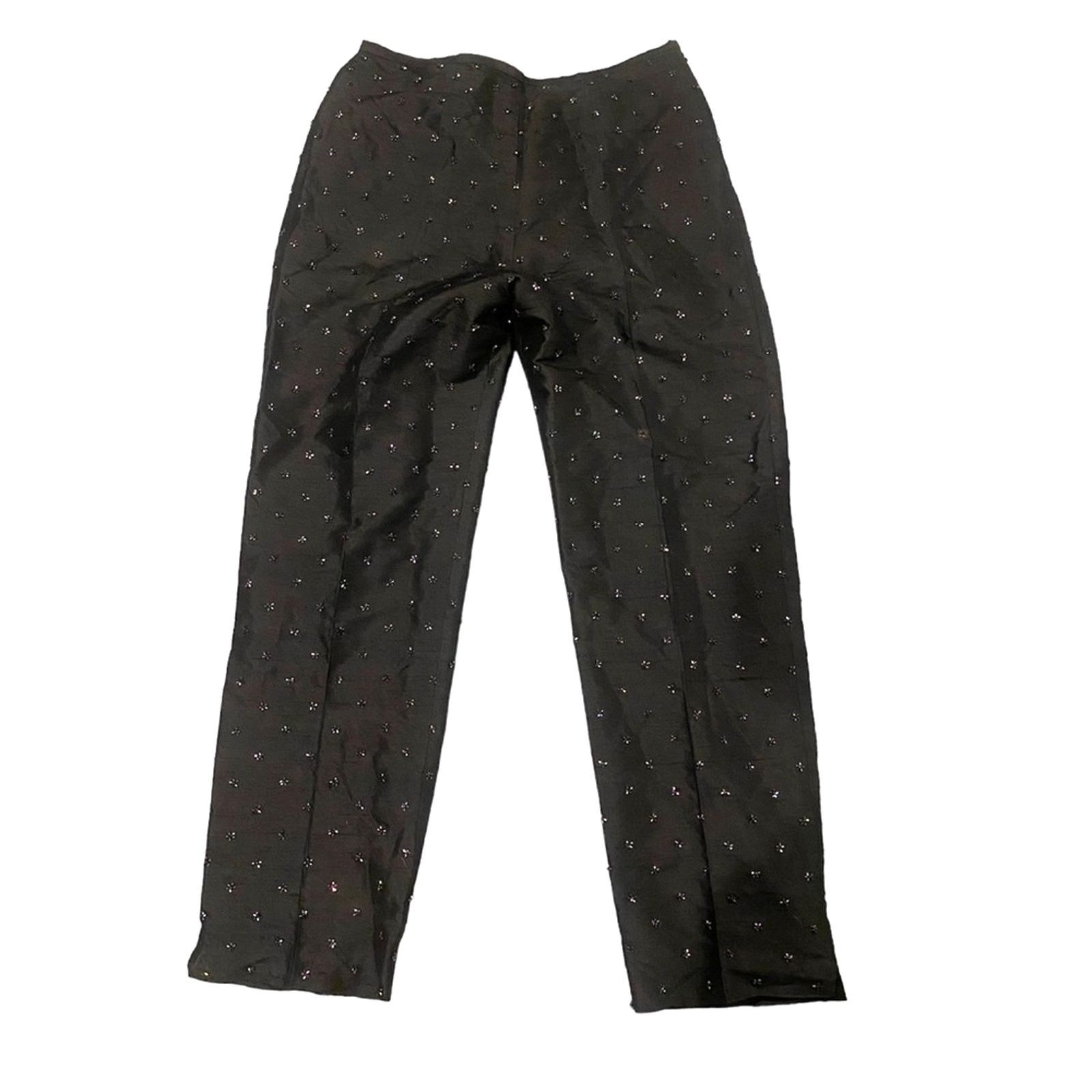 Other Vintage 1990s Karen Kane Pants Silk Beaded Black Pants 10 Size 32" / US 10 / IT 46 - 1 Thumbnail