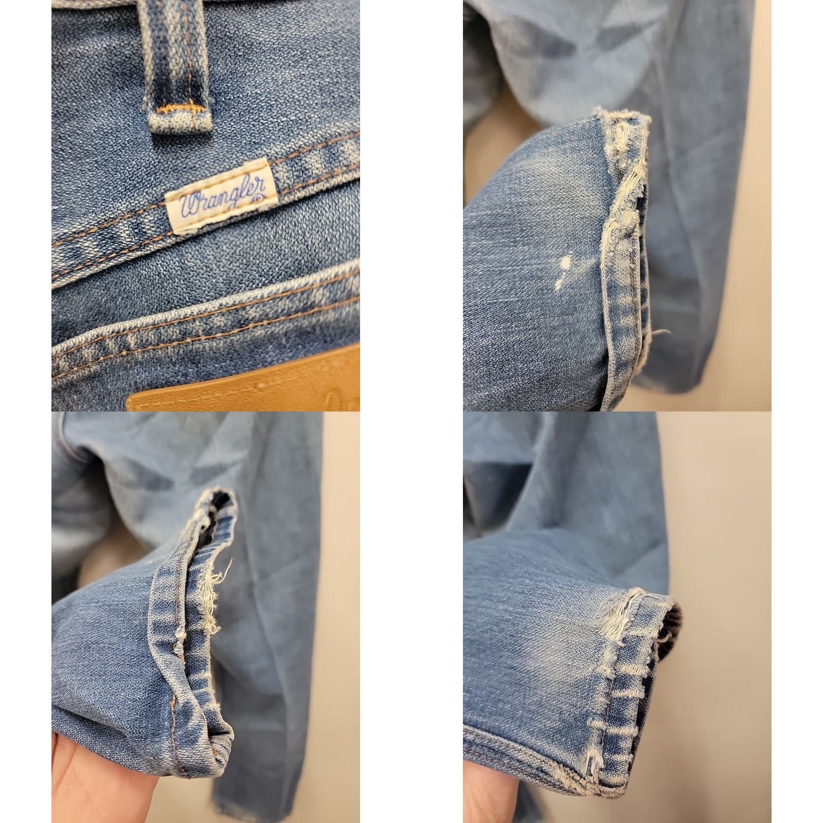 Wrangler VINTAGE Wrangler USA Made Jeans 910 38x30 Denim Blue Regular 5-Pocket Distressed Holes Motorcycle Cowboy USA Men Shorts Size US 38 / EU 54 - 8 Thumbnail