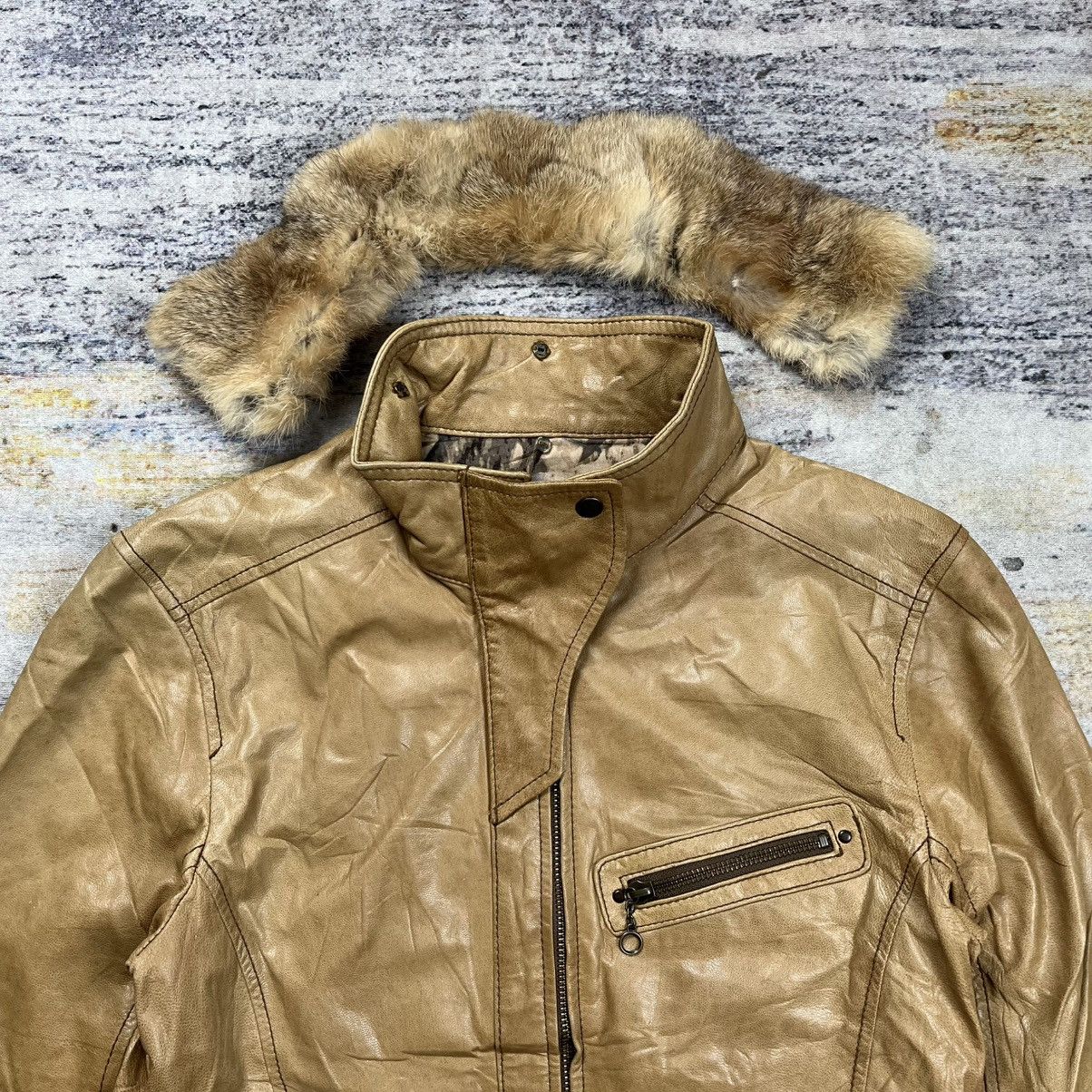 Issey Miyake Tete Homme fur collar rider leather jacket Size US S / EU 44-46 / 1 - 2 Thumbnail