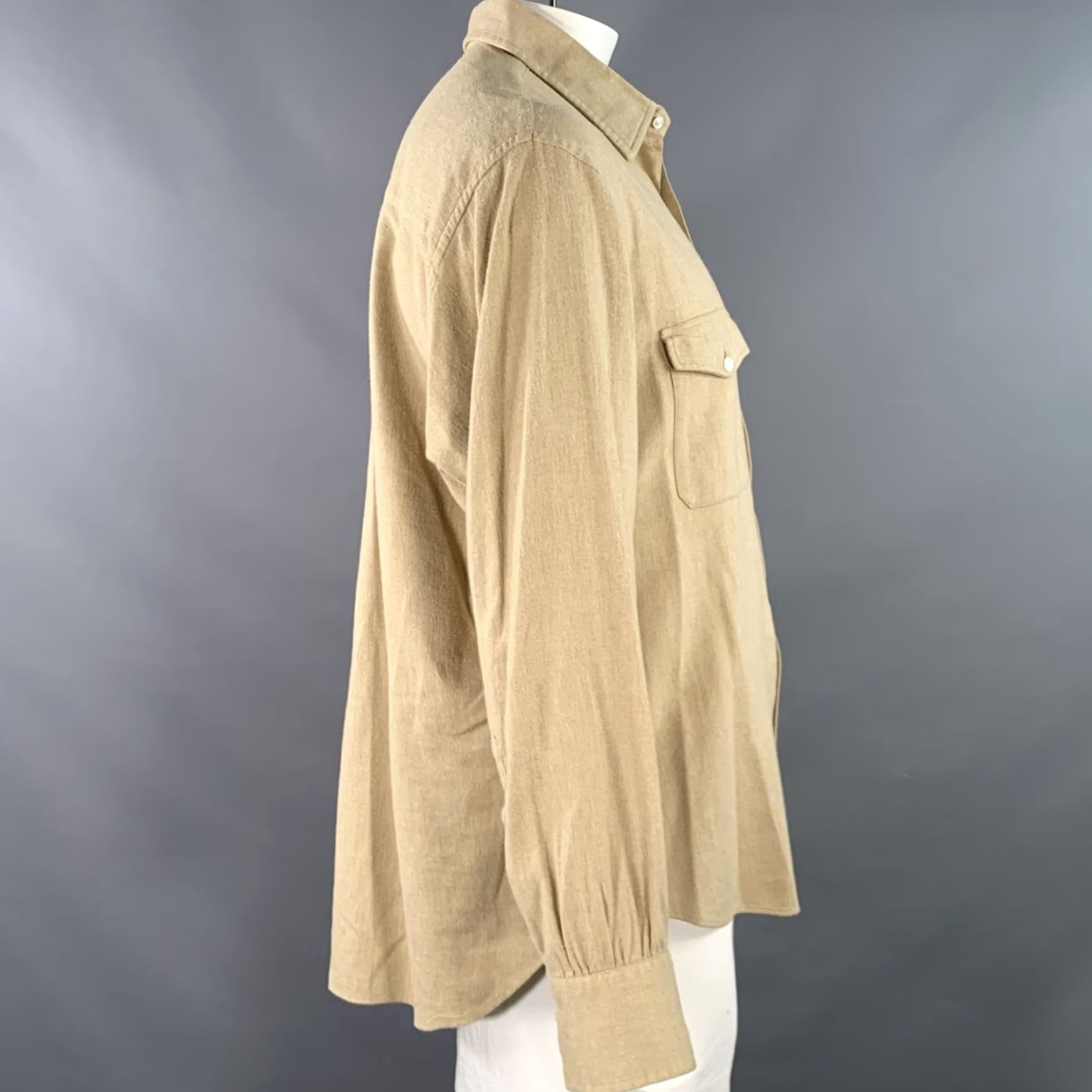 Turnbull & Asser TURNBULL & ASSER Shirt Size XL Beige Cotton Herringbone 2 Pockets Long Sleeve Size US XL / EU 56 / 4 - 3 Thumbnail