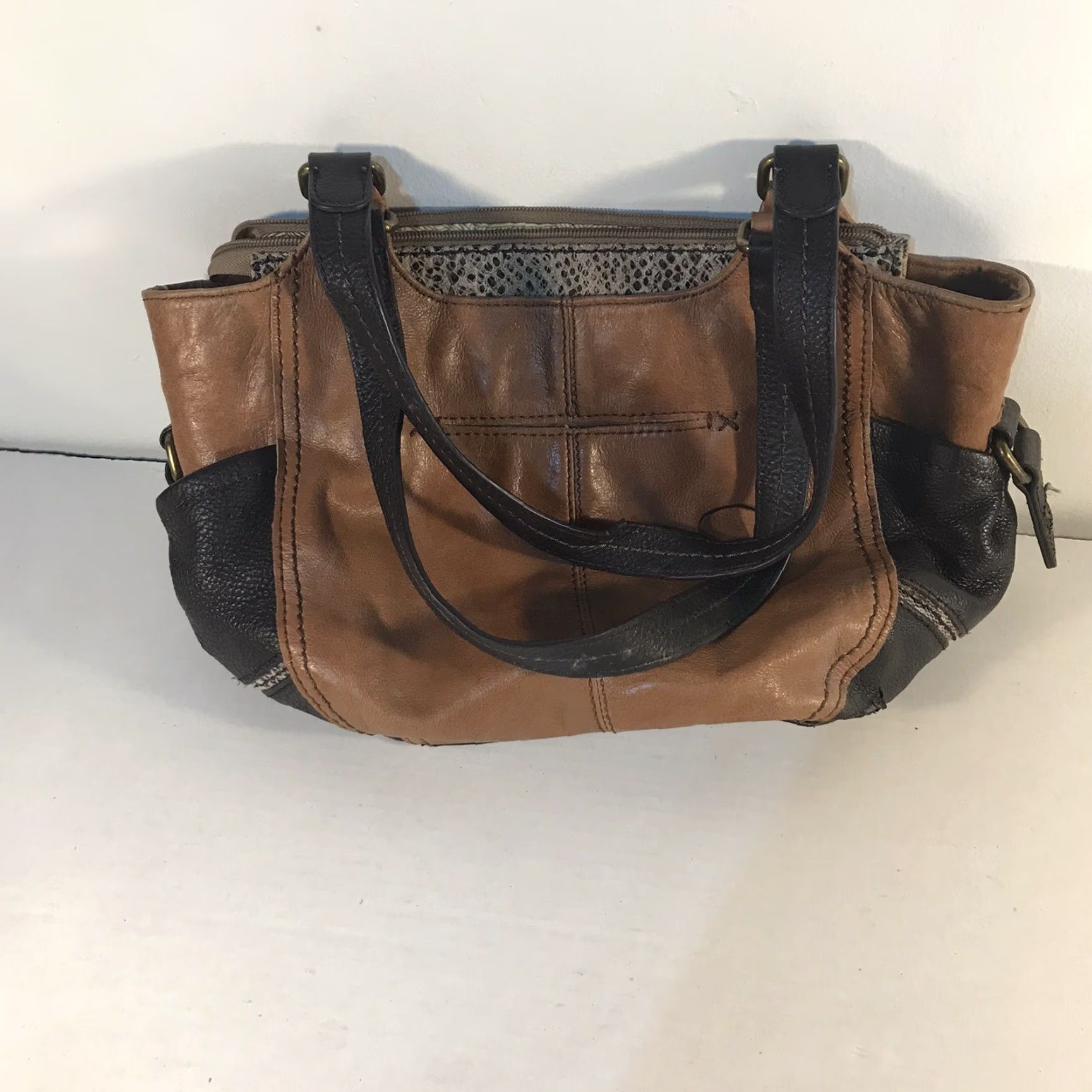 The Sak The Sak Leather Satchel Bag, Medium, Brown/Black, Casual Travel Workwear, Women Size ONE SIZE - 2 Thumbnail