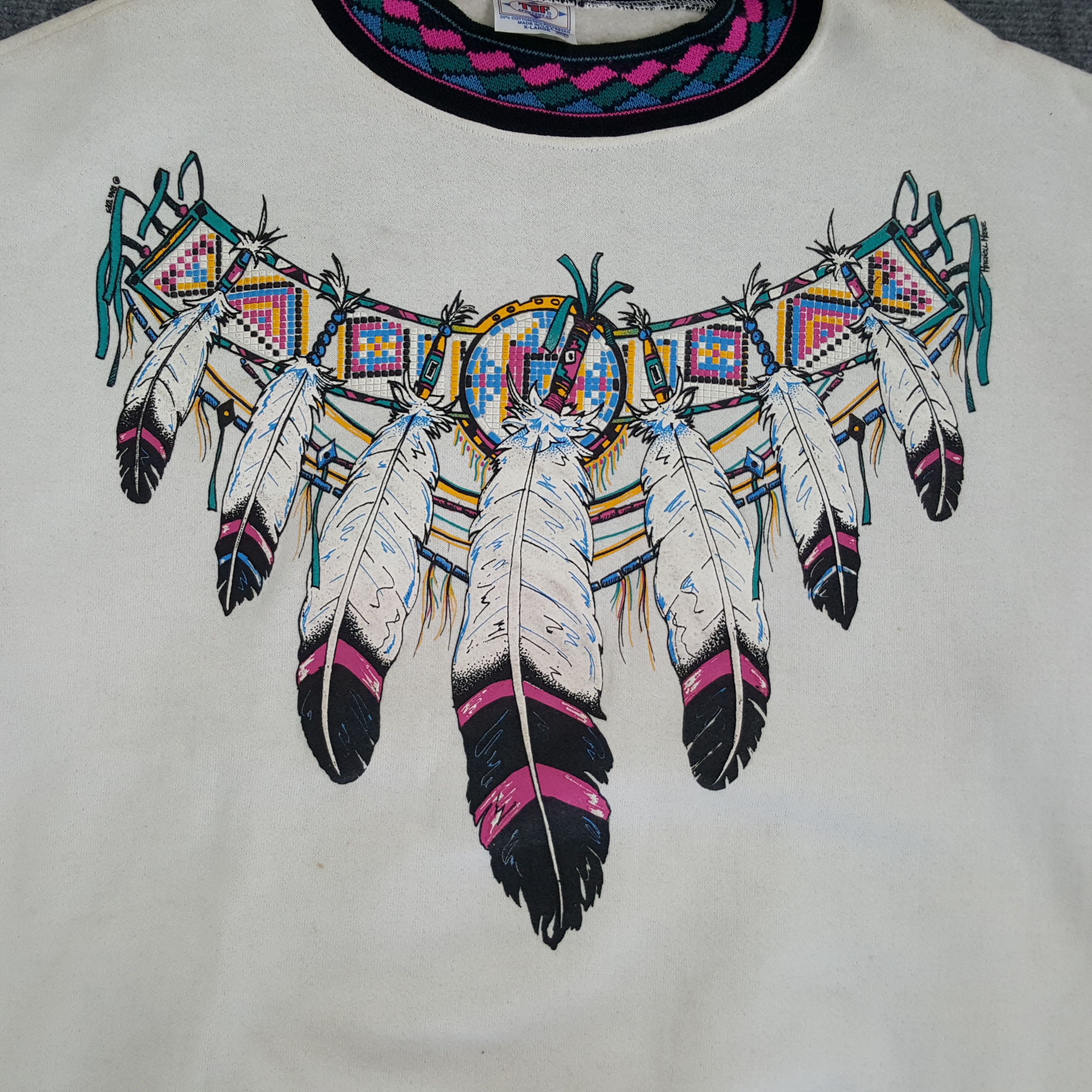 Vintage 90's Native America Designed by JnzHell Moore Sweatshirt Size US XL / EU 56 / 4 - 2 Thumbnail