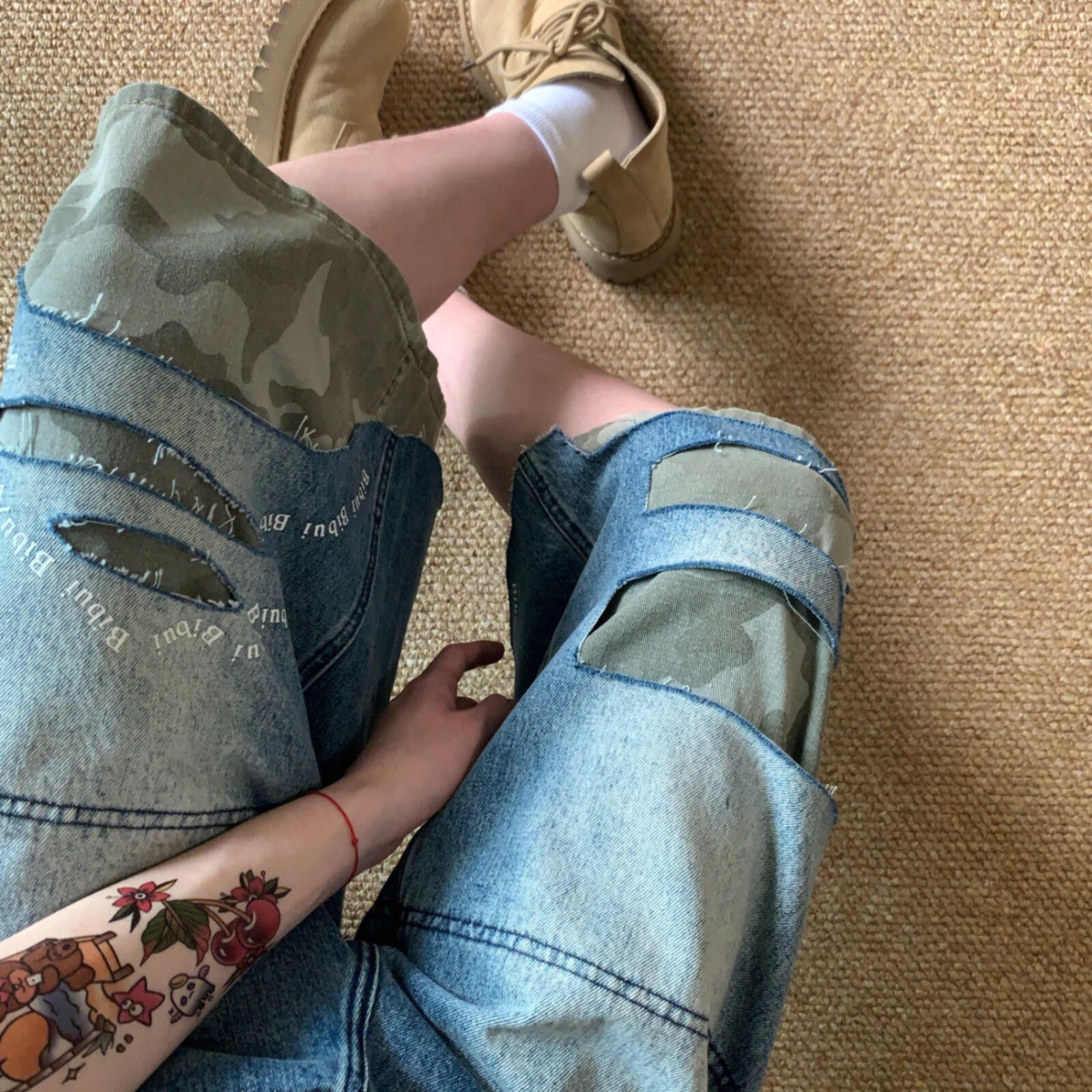 Jean Distressed Baggy Straight Patchwork Camo Jorts Size US 32 / EU 48 - 4 Thumbnail