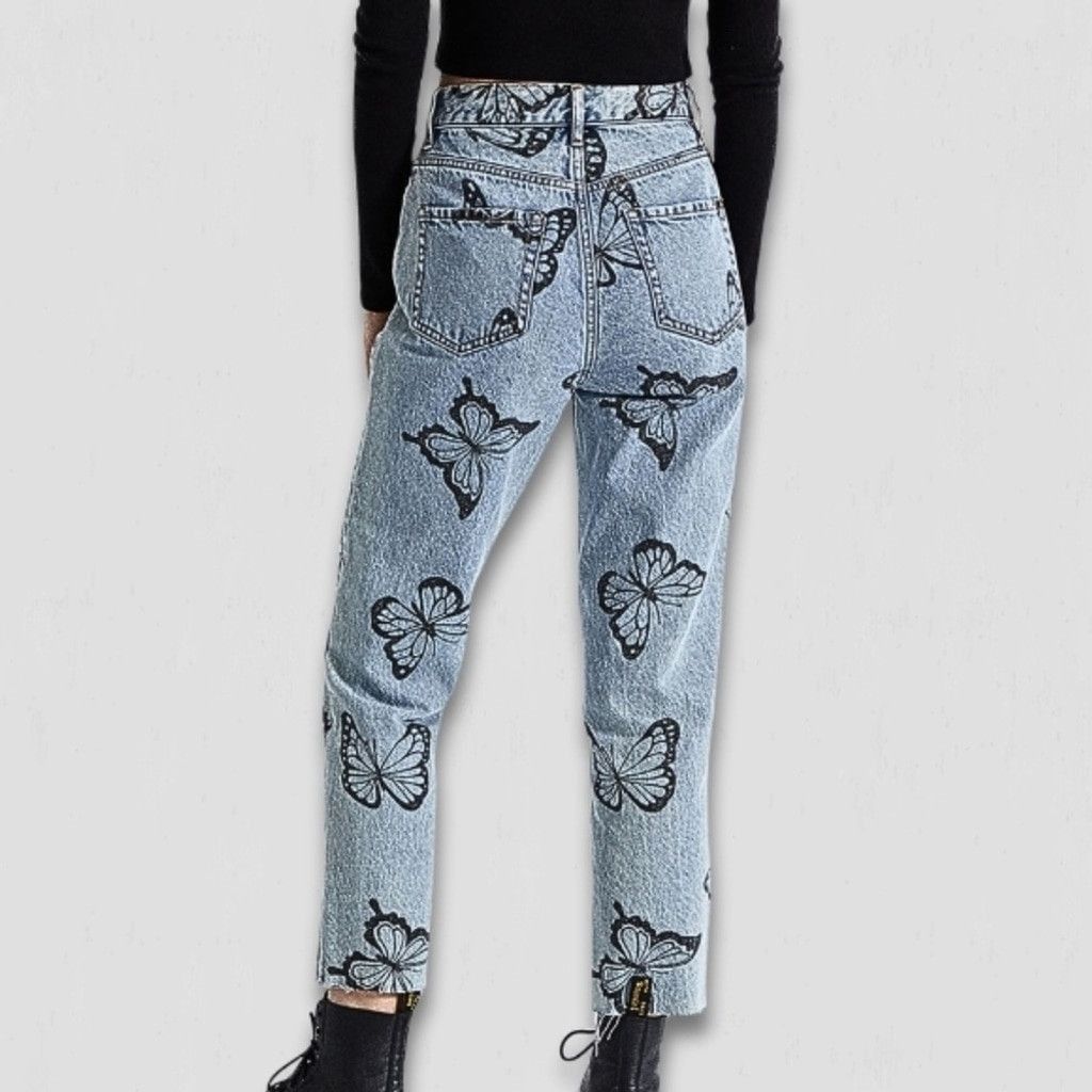 Pacsun Butterfly Jeans High Waisted Straight Leg Raw Hem Blue 26 Size 26" / US 2 / IT 38 - 2 Thumbnail