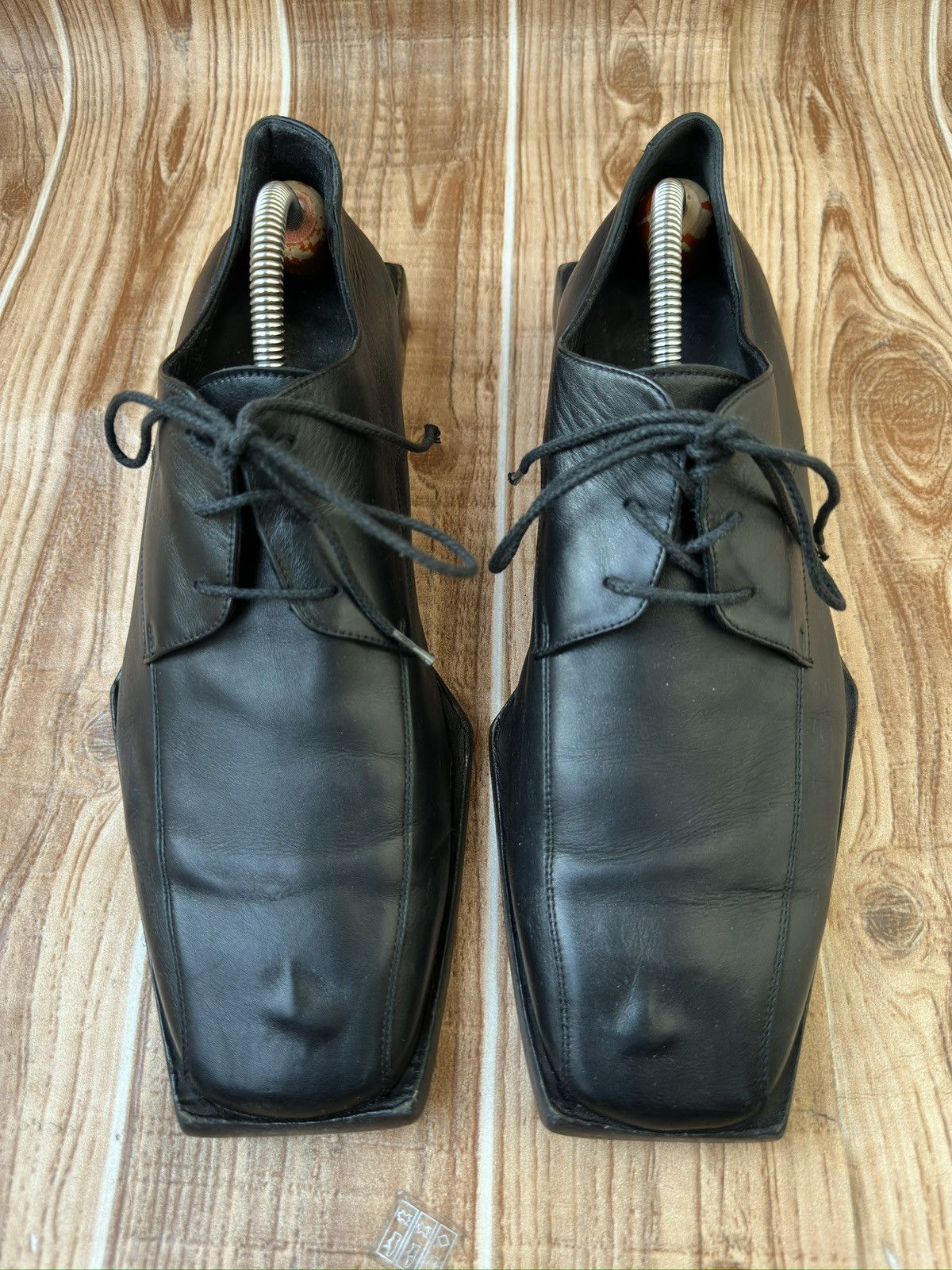 Balenciaga Block Rim Black Leather Square Derby Shoes