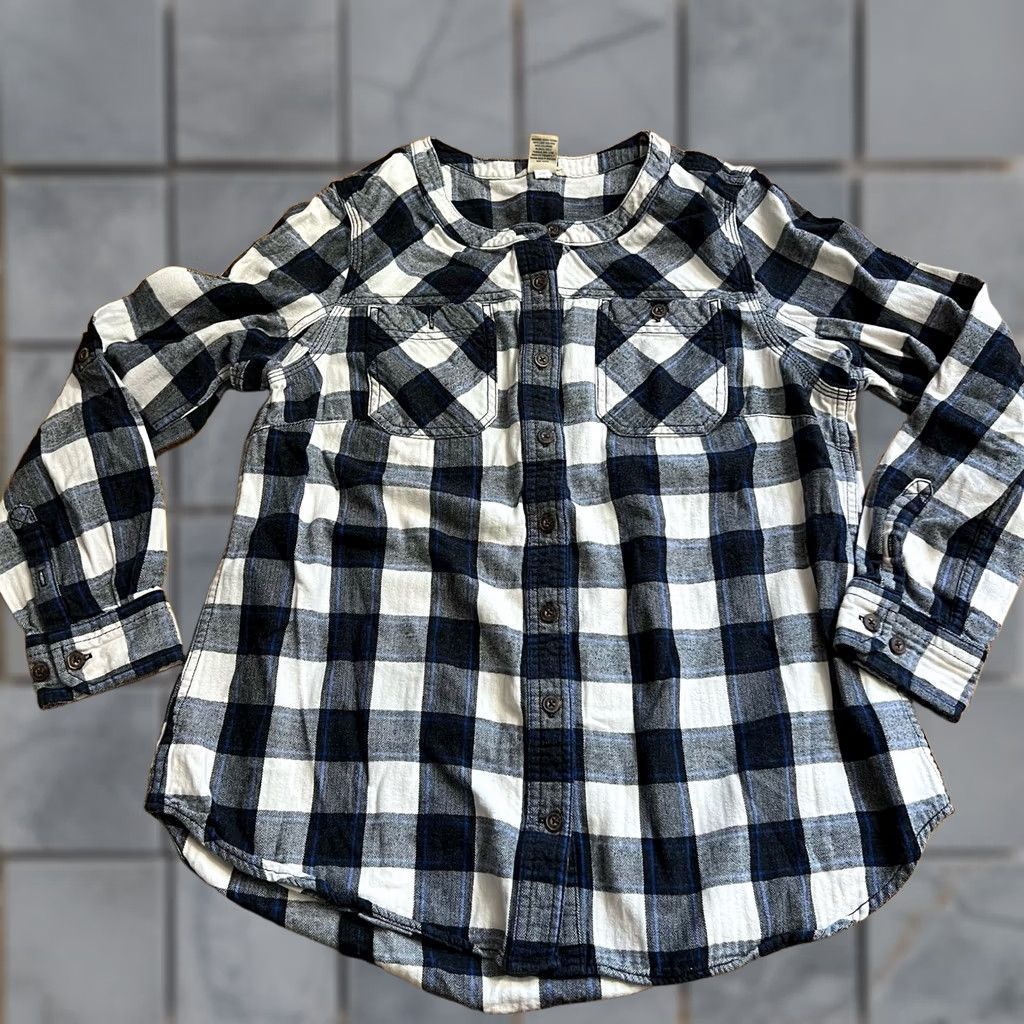 Duluth Trading Company Duluth Trading Co Shirt Womens Medium Free Swingin Flannel Plaid Band Collar Black M Women Button-Up Shirt Size M / US 6-8 / IT 42-44 - 1 Thumbnail