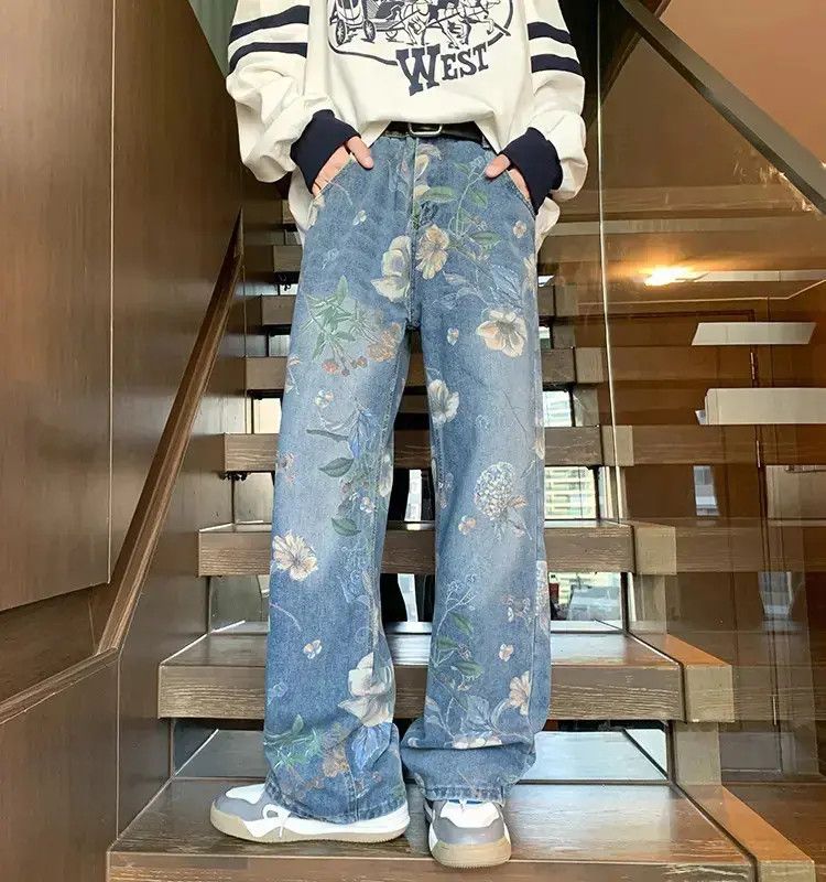 Japanese Brand Retro loose fitting wide leg printed jeans Size US 32 / EU 48 - 6 Thumbnail