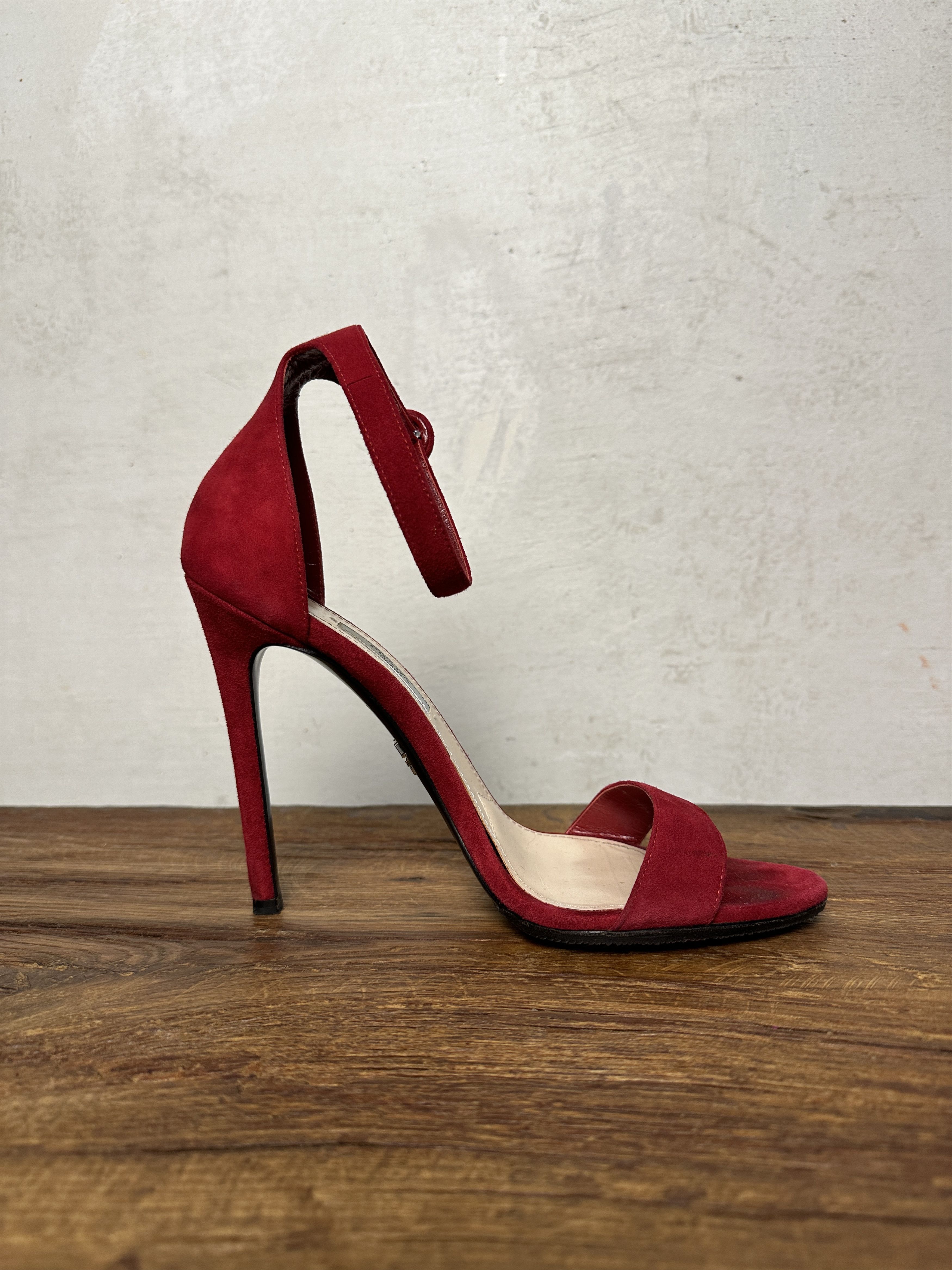 Prada Prada Red Suede Open Toe Ankle Strap Sandals Size US 9 / IT 39 - 4 Thumbnail