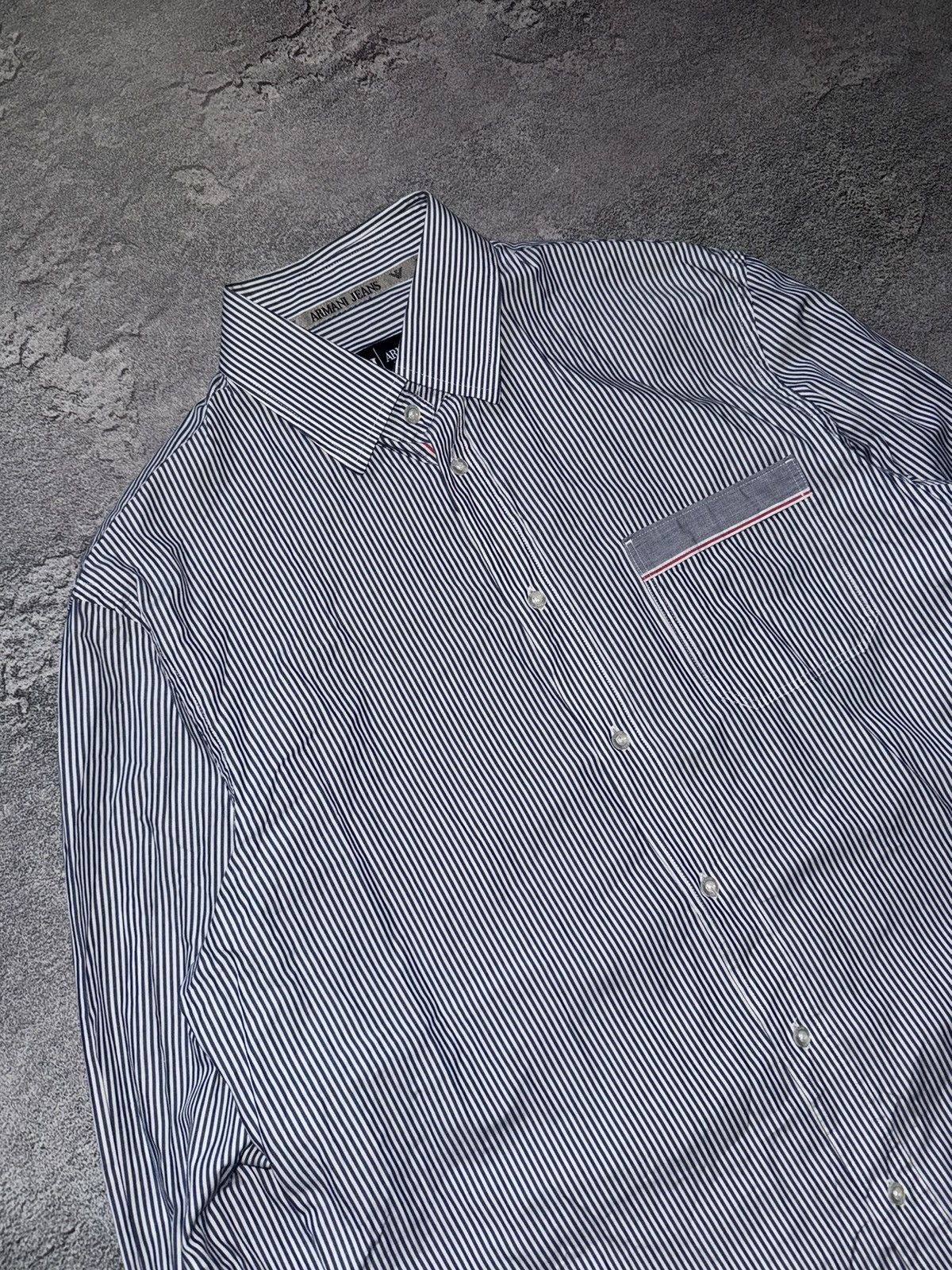 Armani × Vintage Armani Jeans XL striped shirt polo long sleeve button up Size US M / EU 48-50 / 2 - 5 Thumbnail